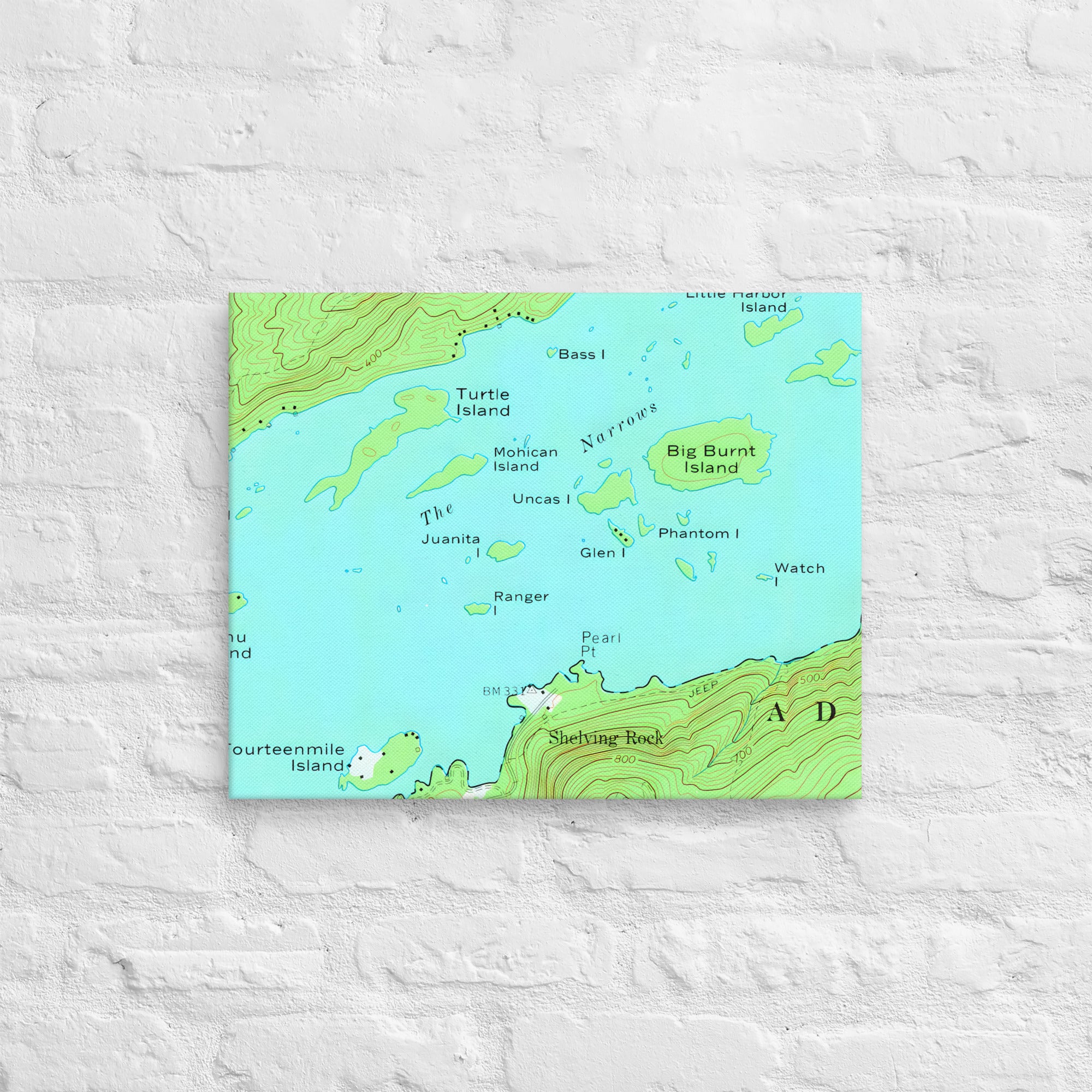Lake George Vintage Map of The Narrows Canvas Print Wall Decor