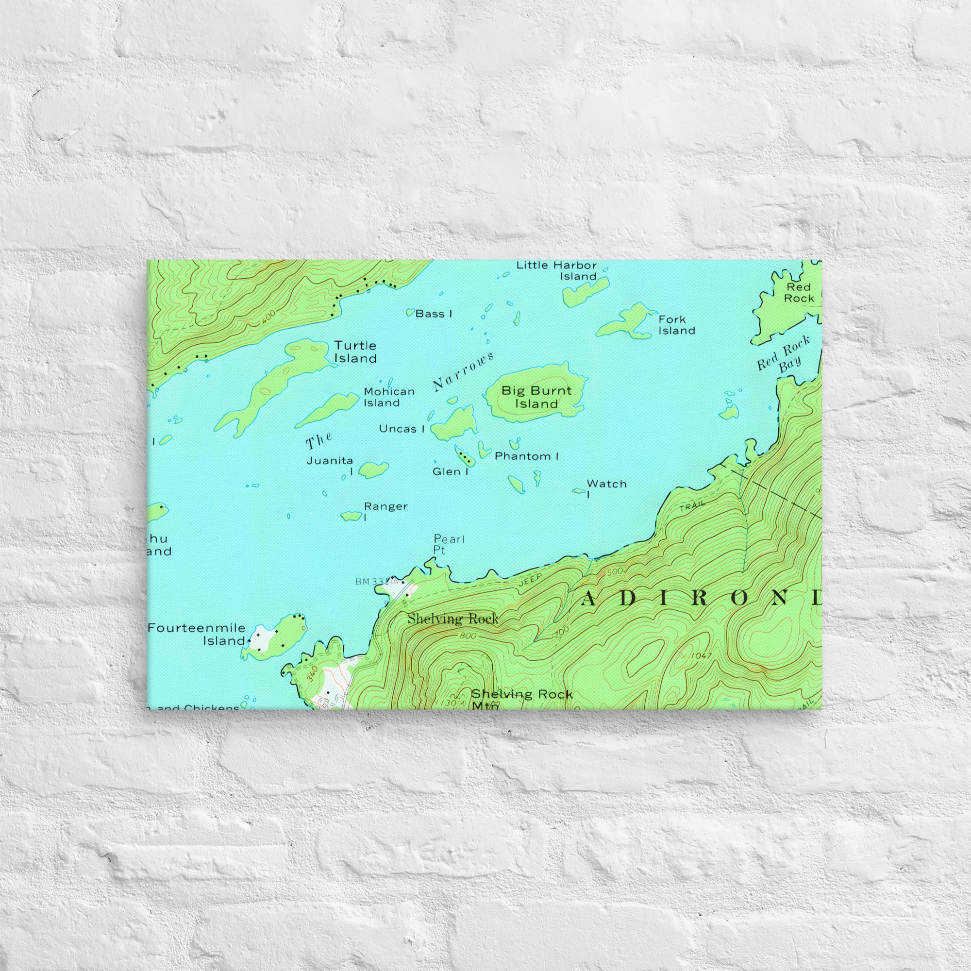 Lake George Vintage Map of The Narrows Canvas Print Wall Decor