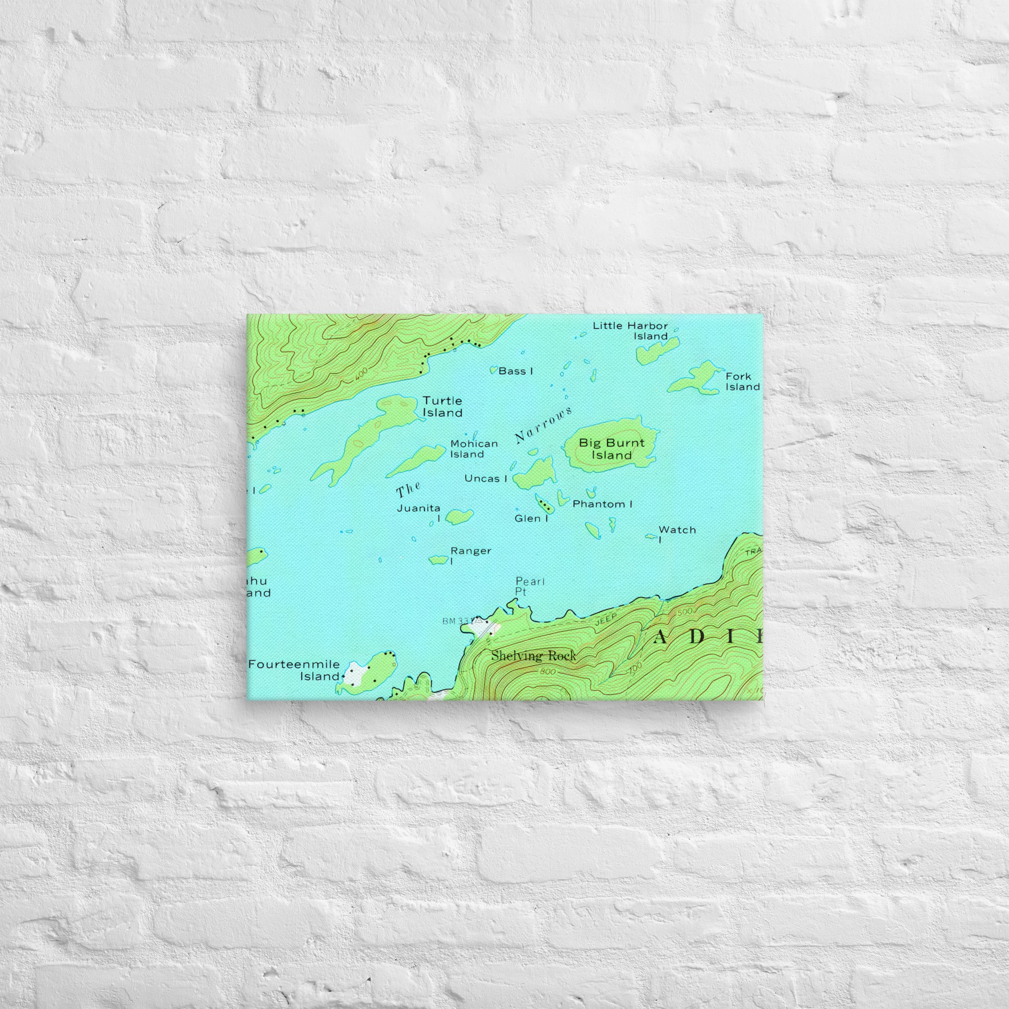 Lake George Vintage Map of The Narrows Canvas Print Wall Decor