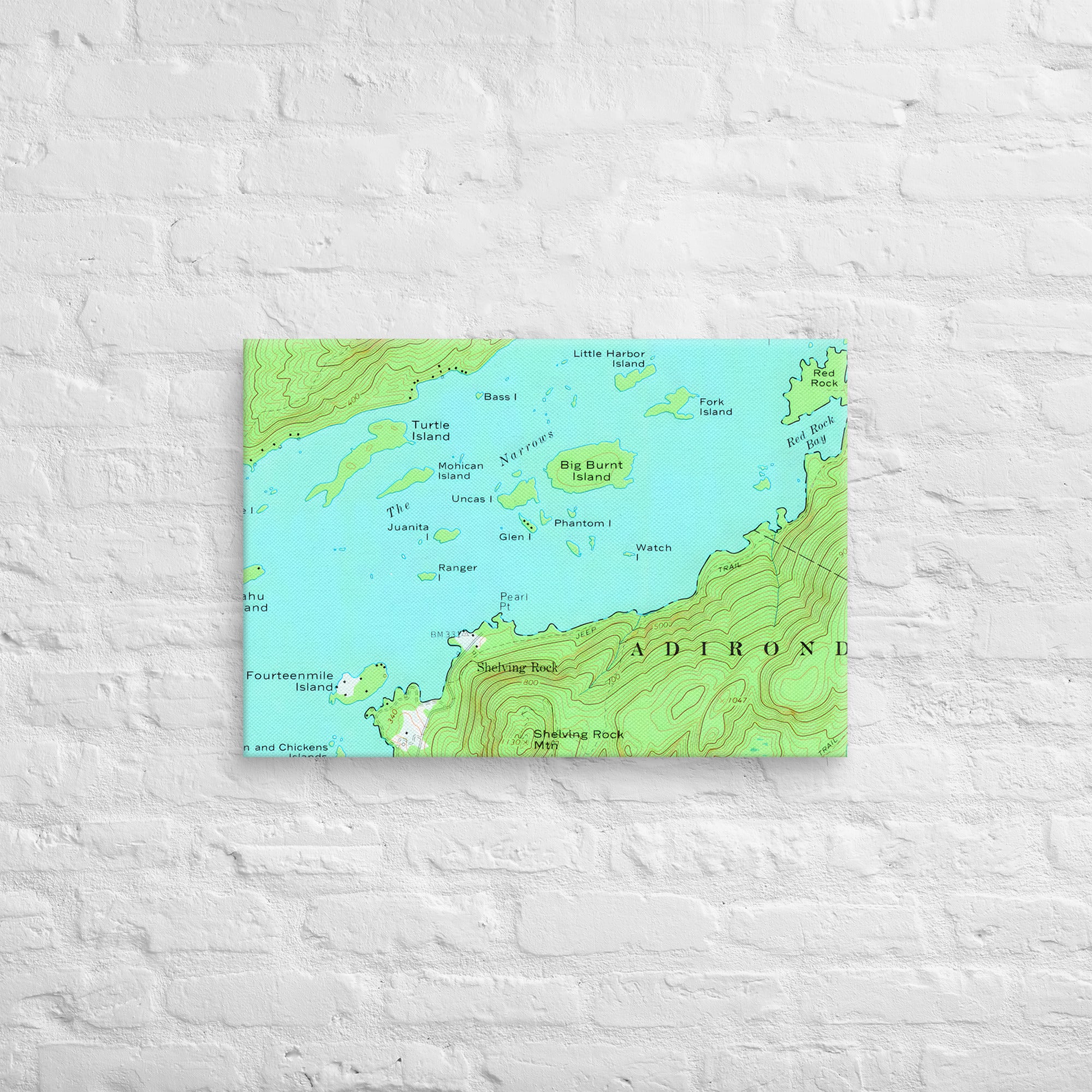 Lake George Vintage Map of The Narrows Canvas Print Wall Decor