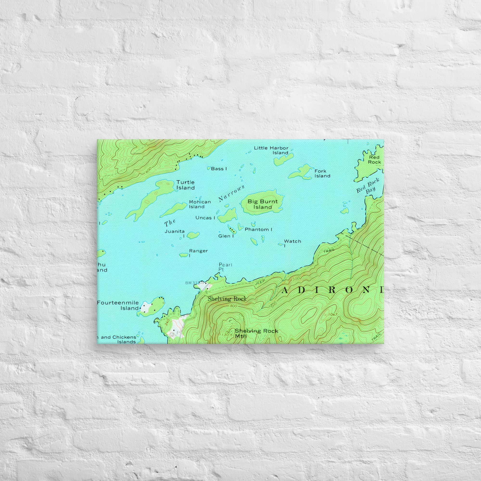 Lake George Vintage Map of The Narrows Canvas Print Wall Decor