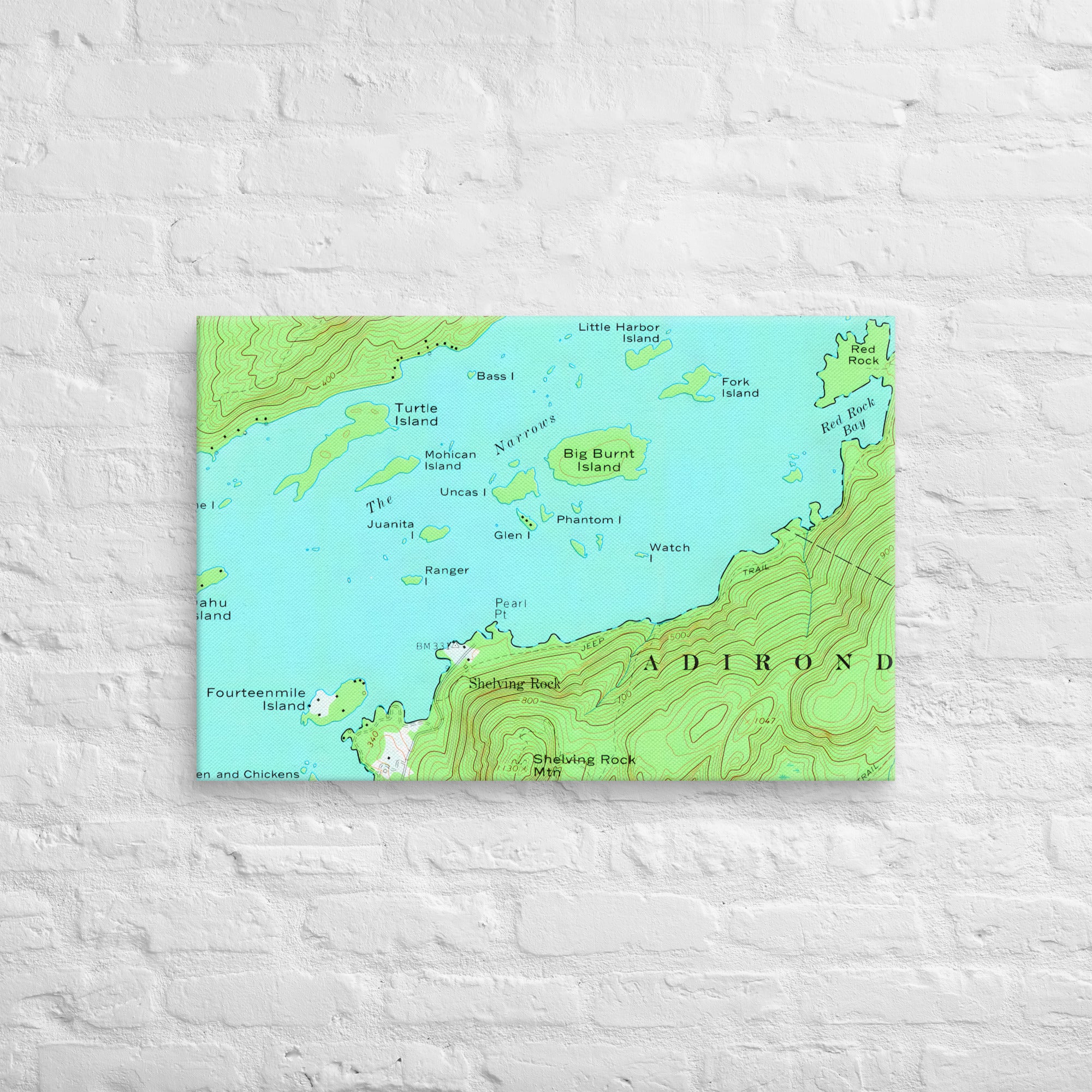 Lake George Vintage Map of The Narrows Canvas Print Wall Decor