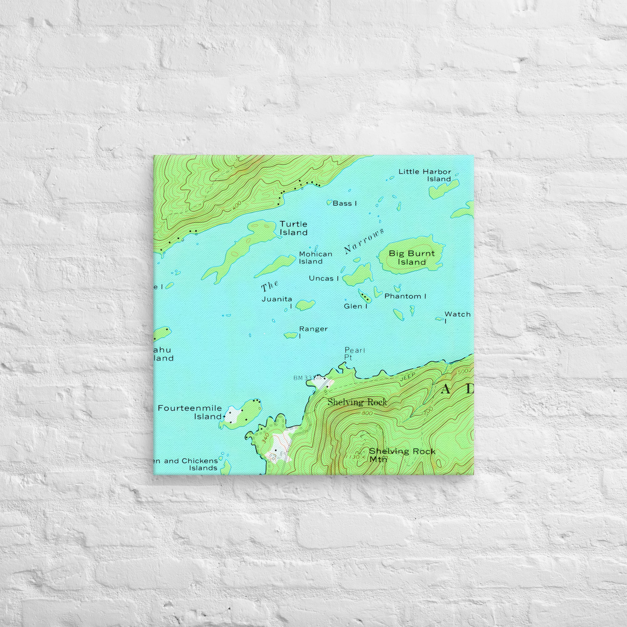 Lake George Vintage Map of The Narrows Canvas Print Wall Decor