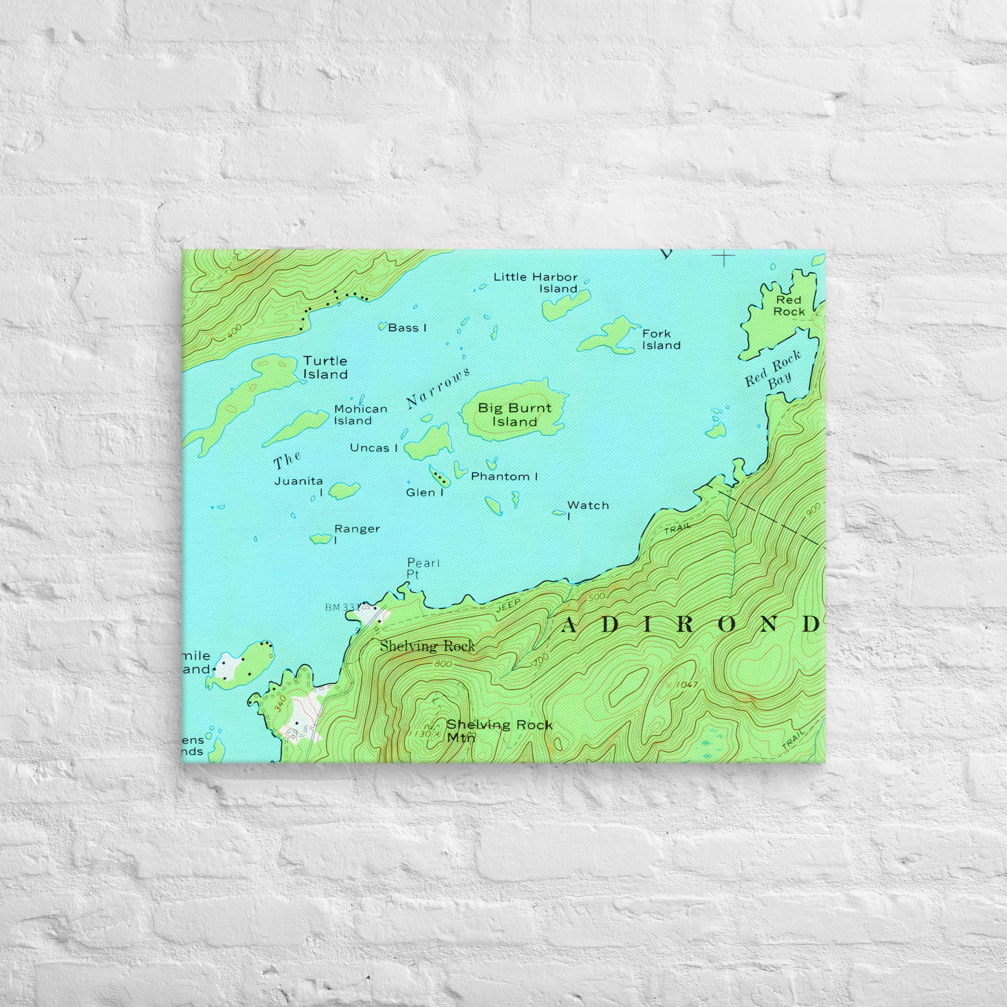 Lake George Vintage Map of The Narrows Canvas Print Wall Decor