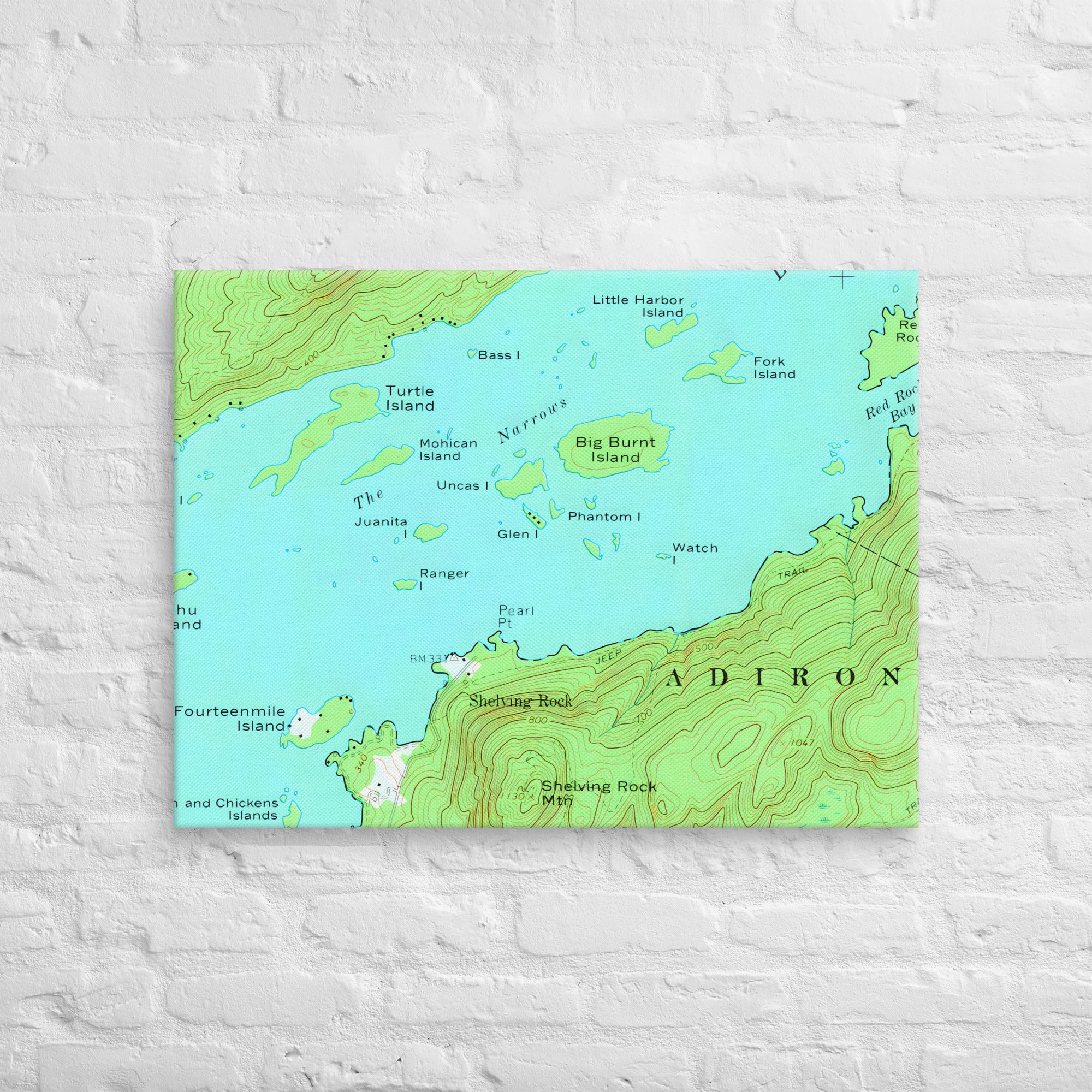 Lake George Vintage Map of The Narrows Canvas Print Wall Decor