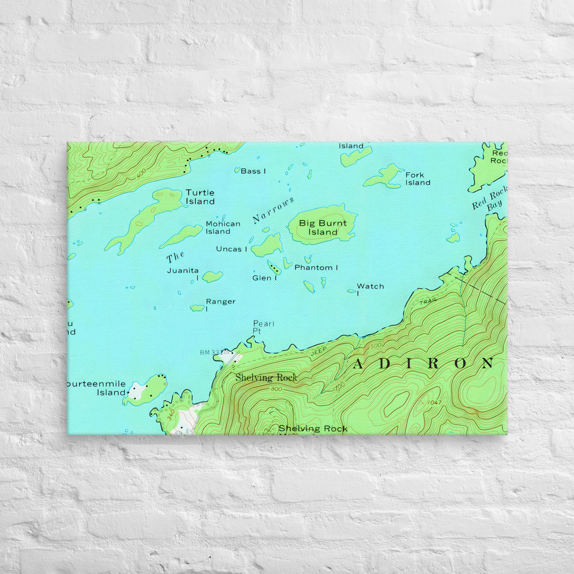 Lake George Vintage Map of The Narrows Canvas Print Wall Decor