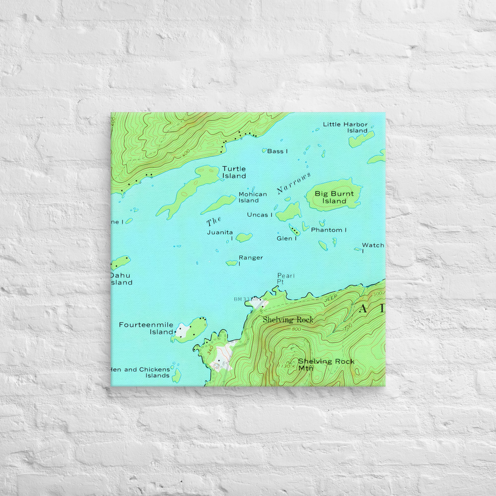 Lake George Vintage Map of The Narrows Canvas Print Wall Decor