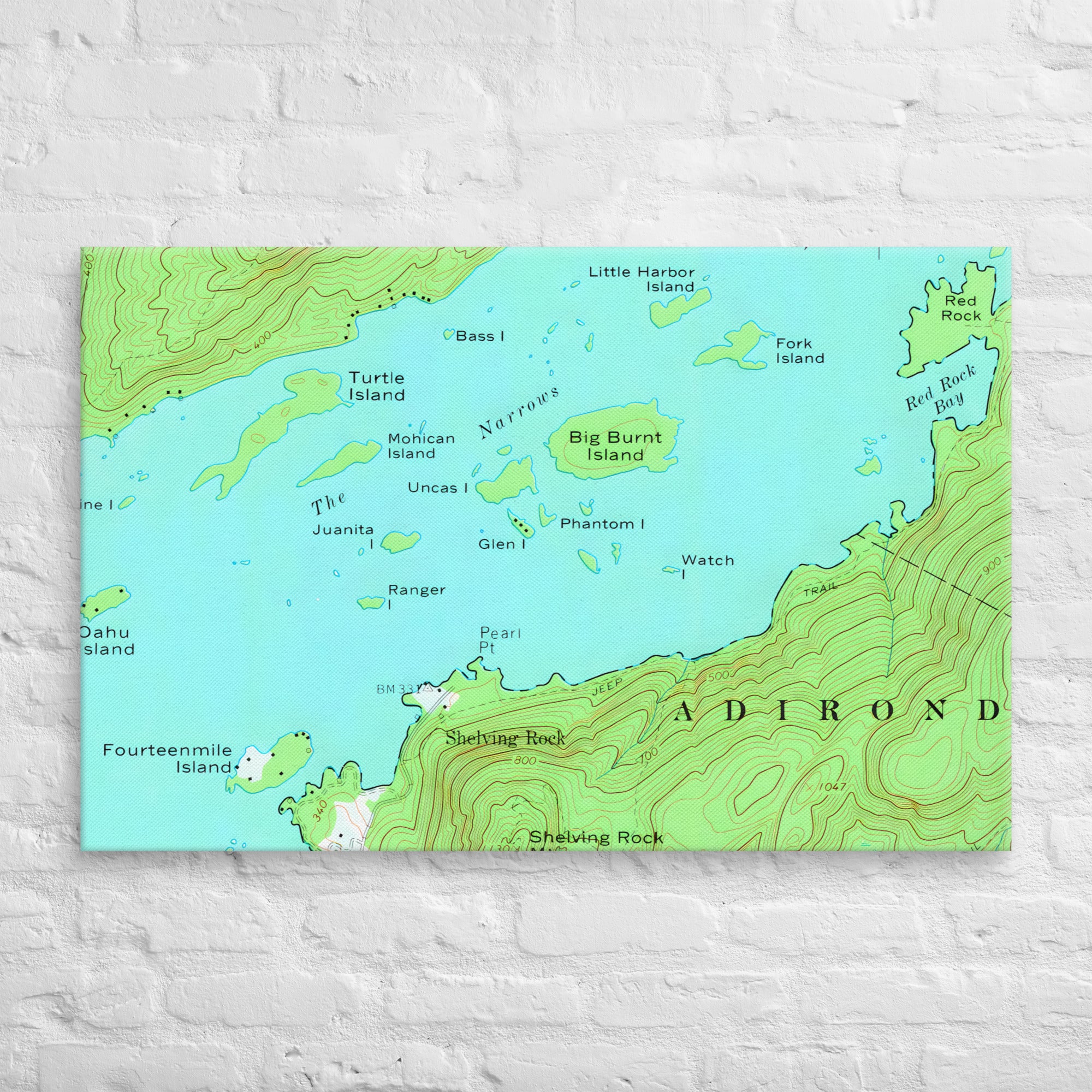 Lake George Vintage Map of The Narrows Canvas Print Wall Decor