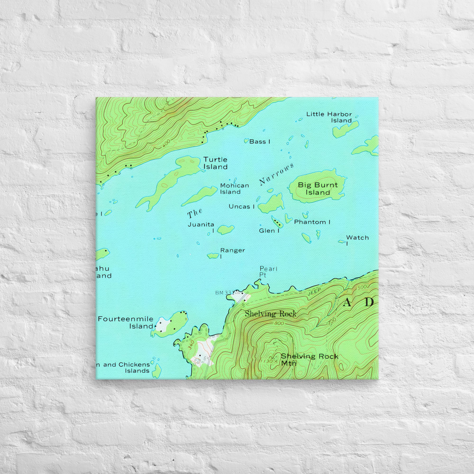 Lake George Vintage Map of The Narrows Canvas Print Wall Decor