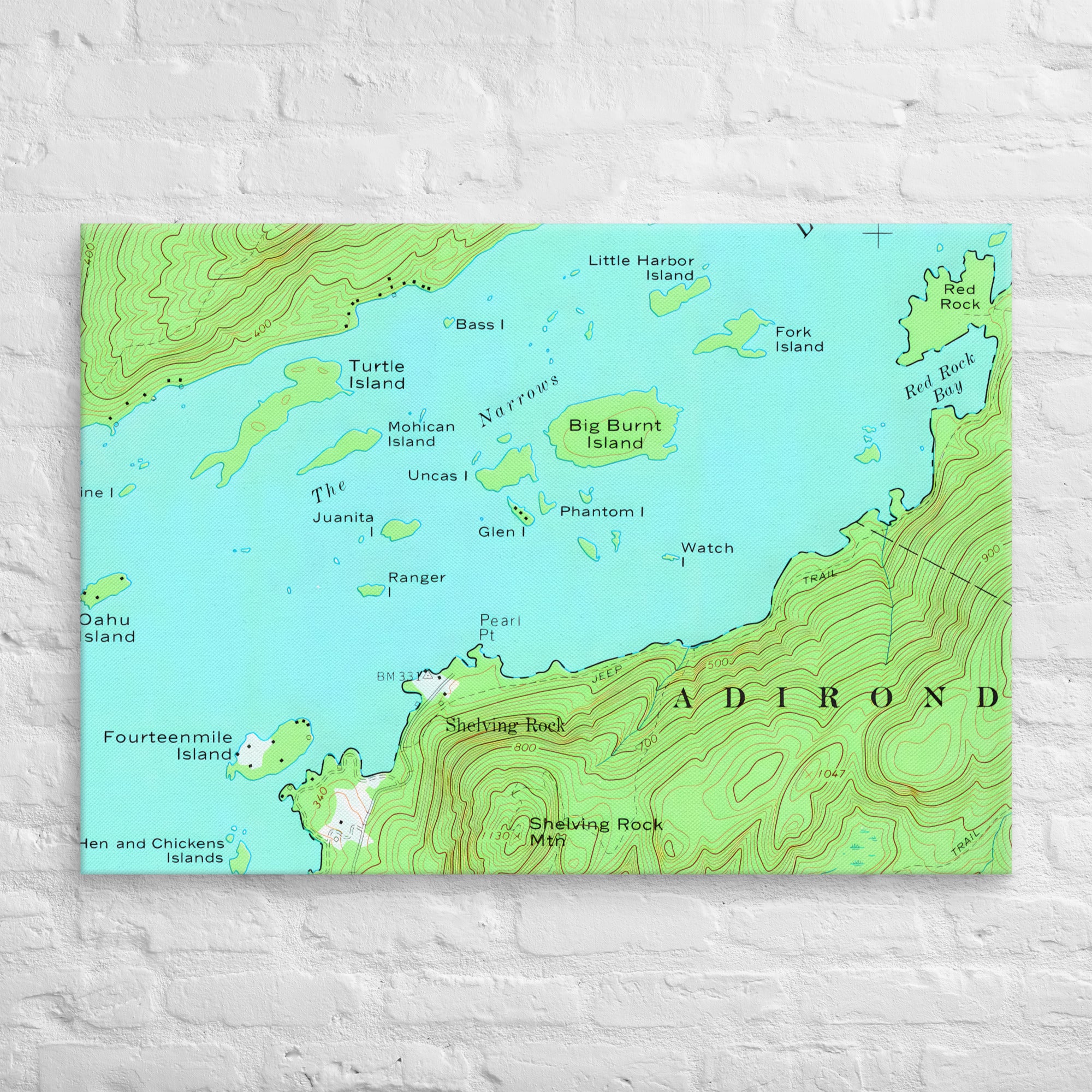 Lake George Vintage Map of The Narrows Canvas Print Wall Decor