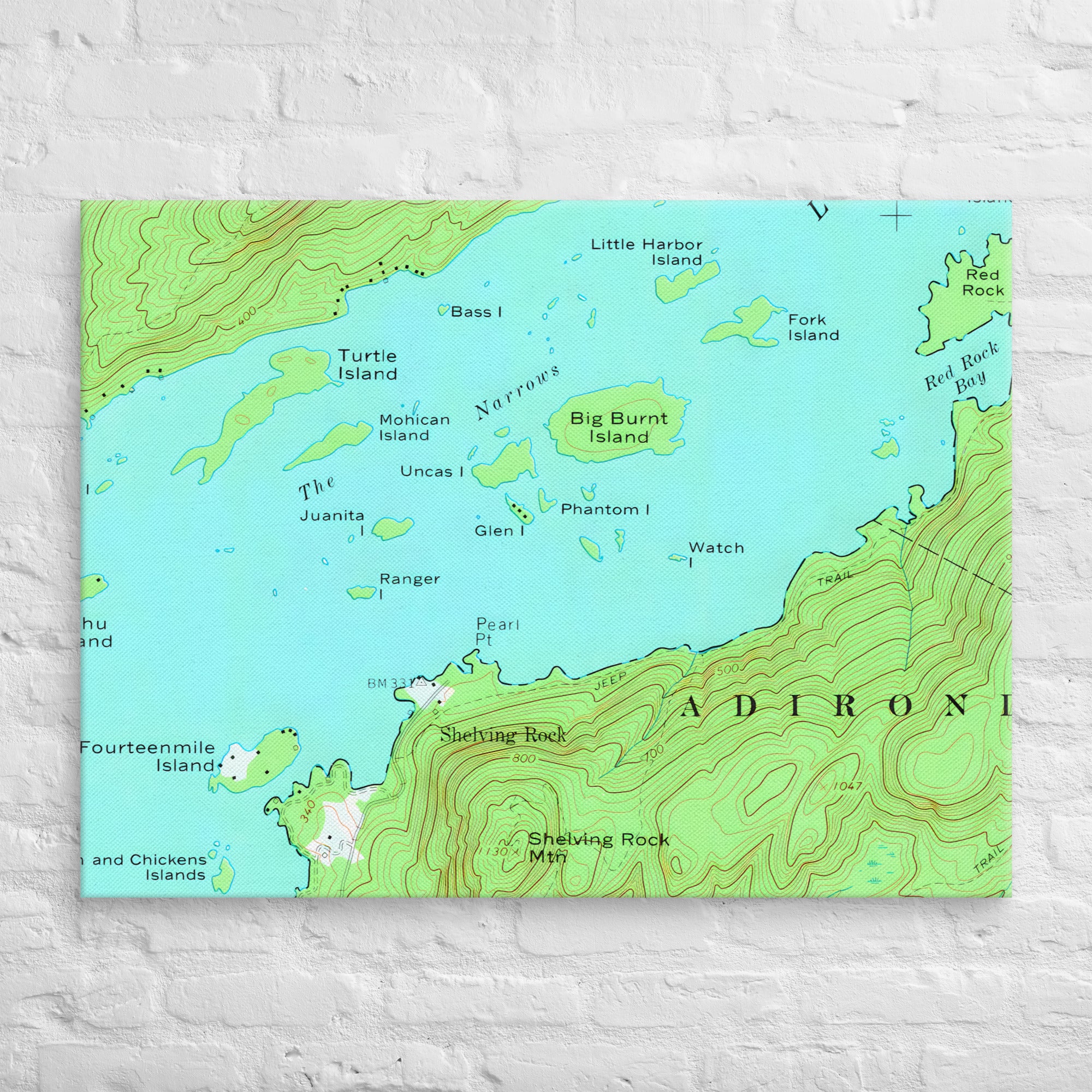 Lake George Vintage Map of The Narrows Canvas Print Wall Decor