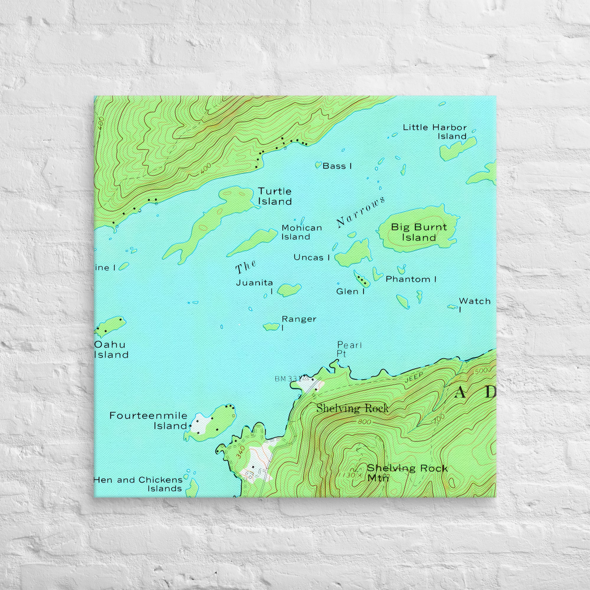 Lake George Vintage Map of The Narrows Canvas Print Wall Decor