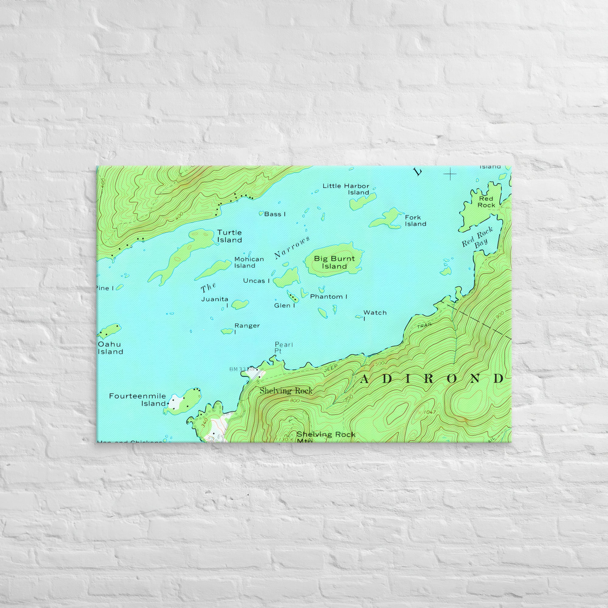 Lake George Vintage Map of The Narrows Canvas Print Wall Decor