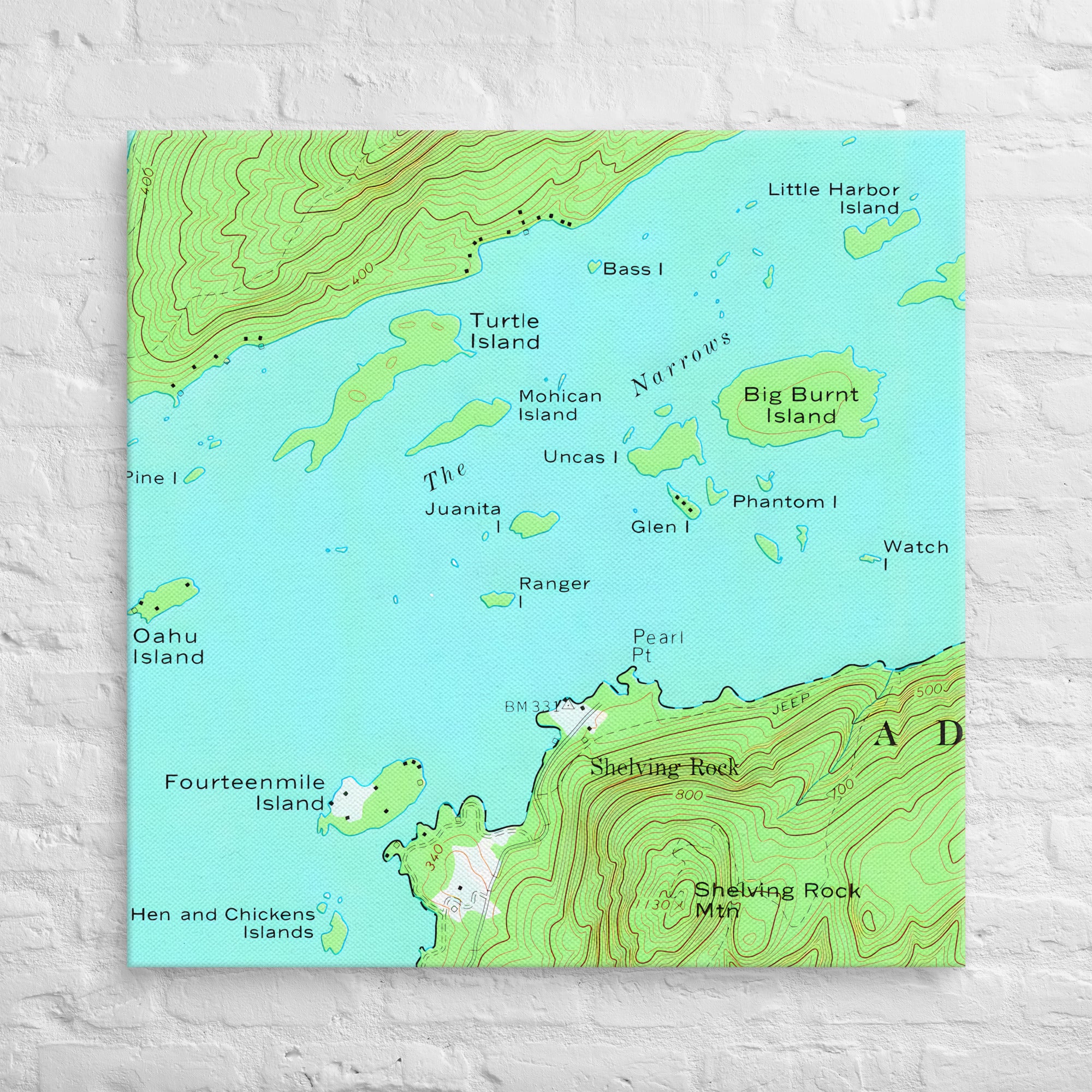 Lake George Vintage Map of The Narrows Canvas Print Wall Decor