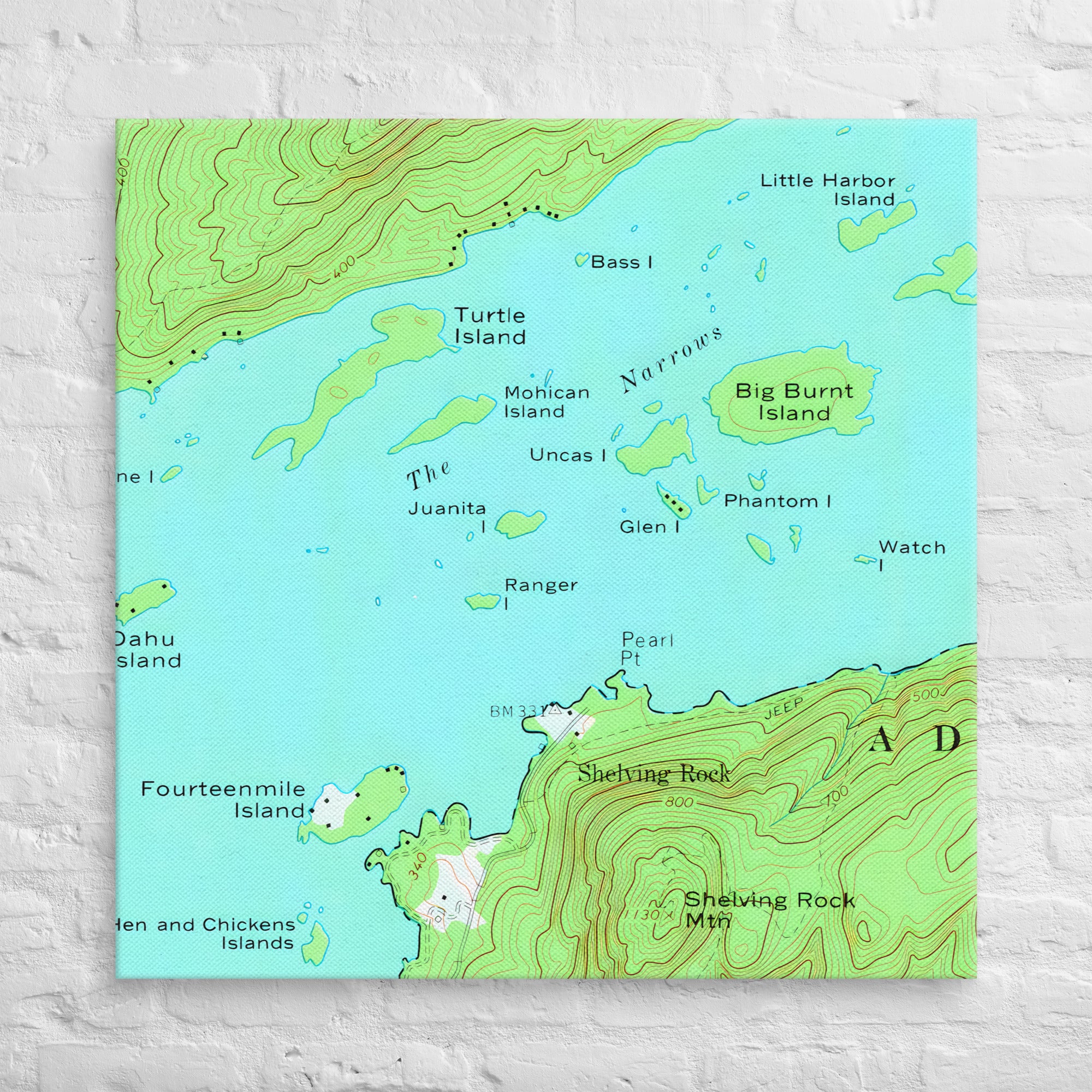 Lake George Vintage Map of The Narrows Canvas Print Wall Decor