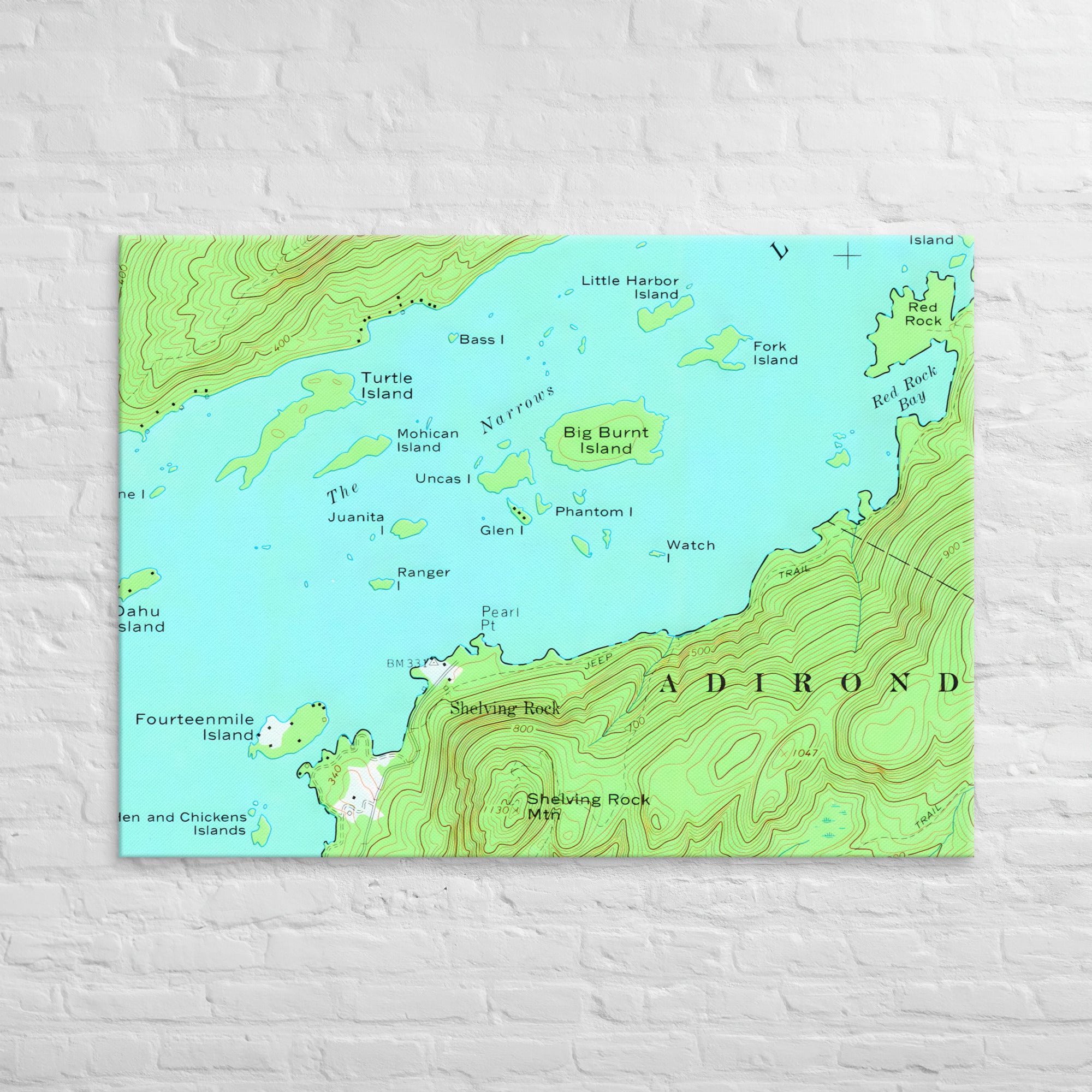 Lake George Vintage Map of The Narrows Canvas Print Wall Decor