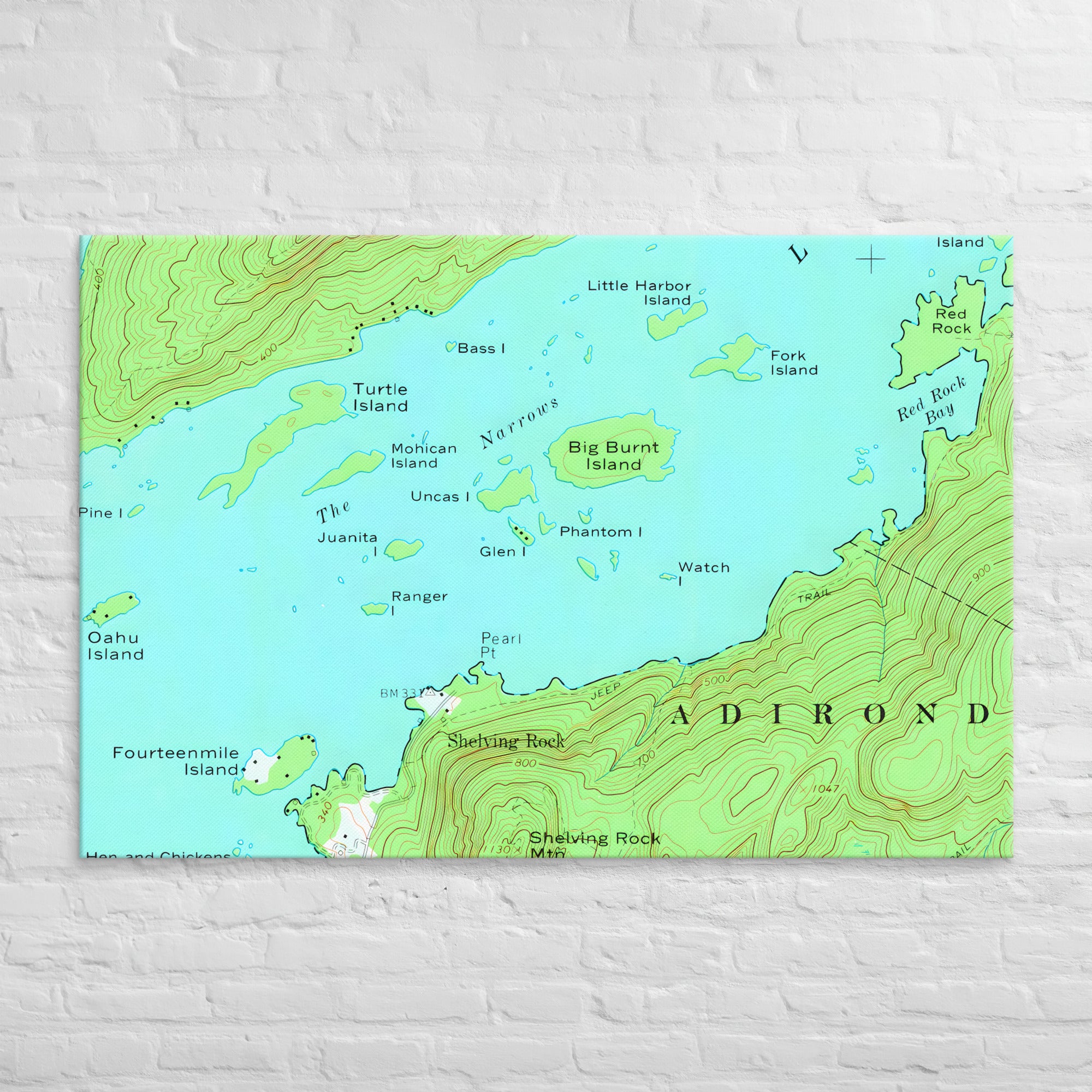 Lake George Vintage Map of The Narrows Canvas Print Wall Decor