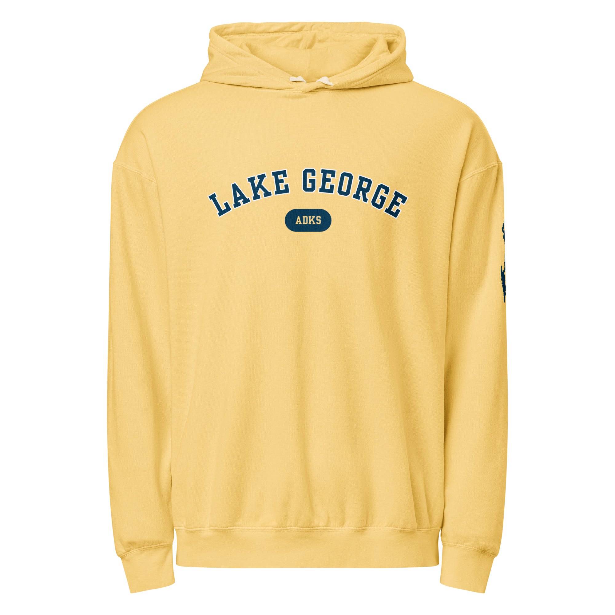 classic lake george souvenir hoodie yellow front view