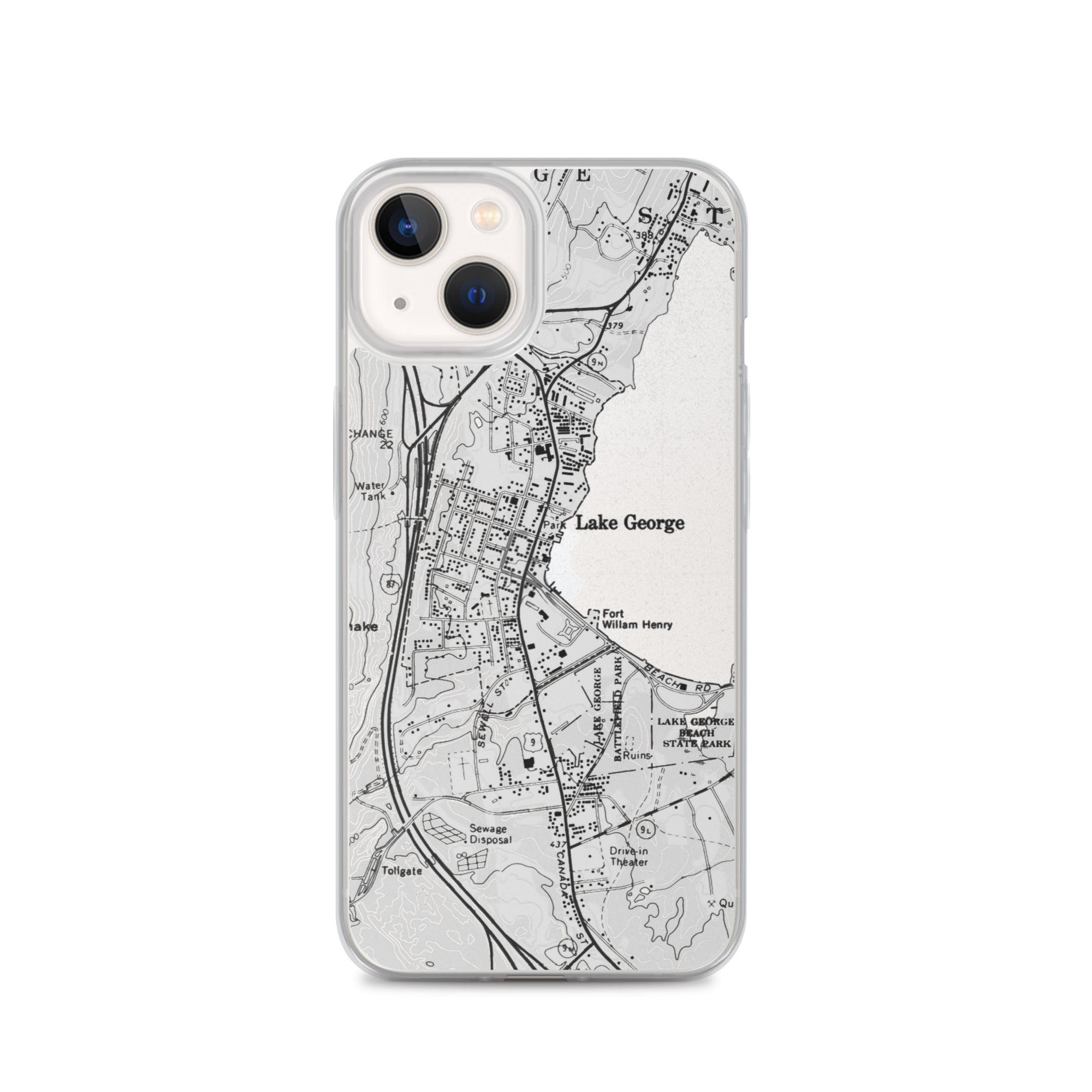 Lake George Village Map Clear iPhone 13 Case