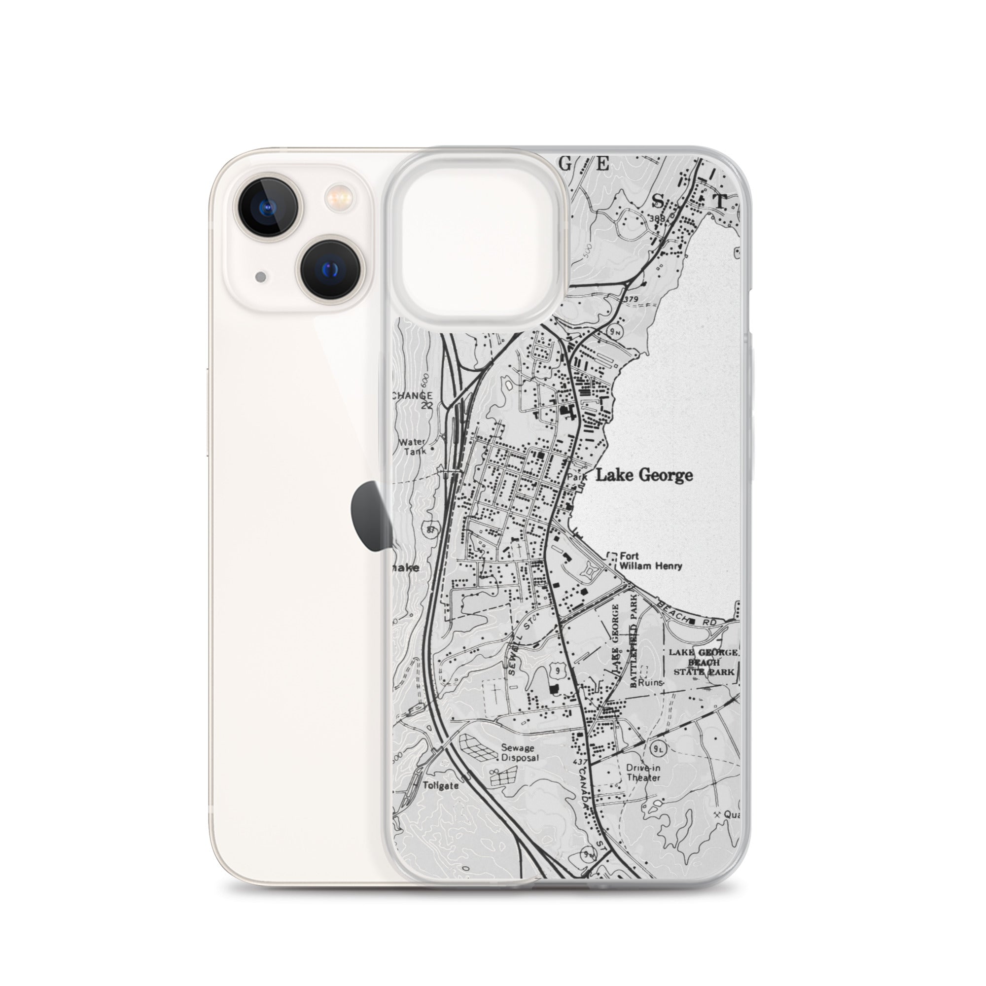 Lake George Village Map Clear iPhone 13 Case