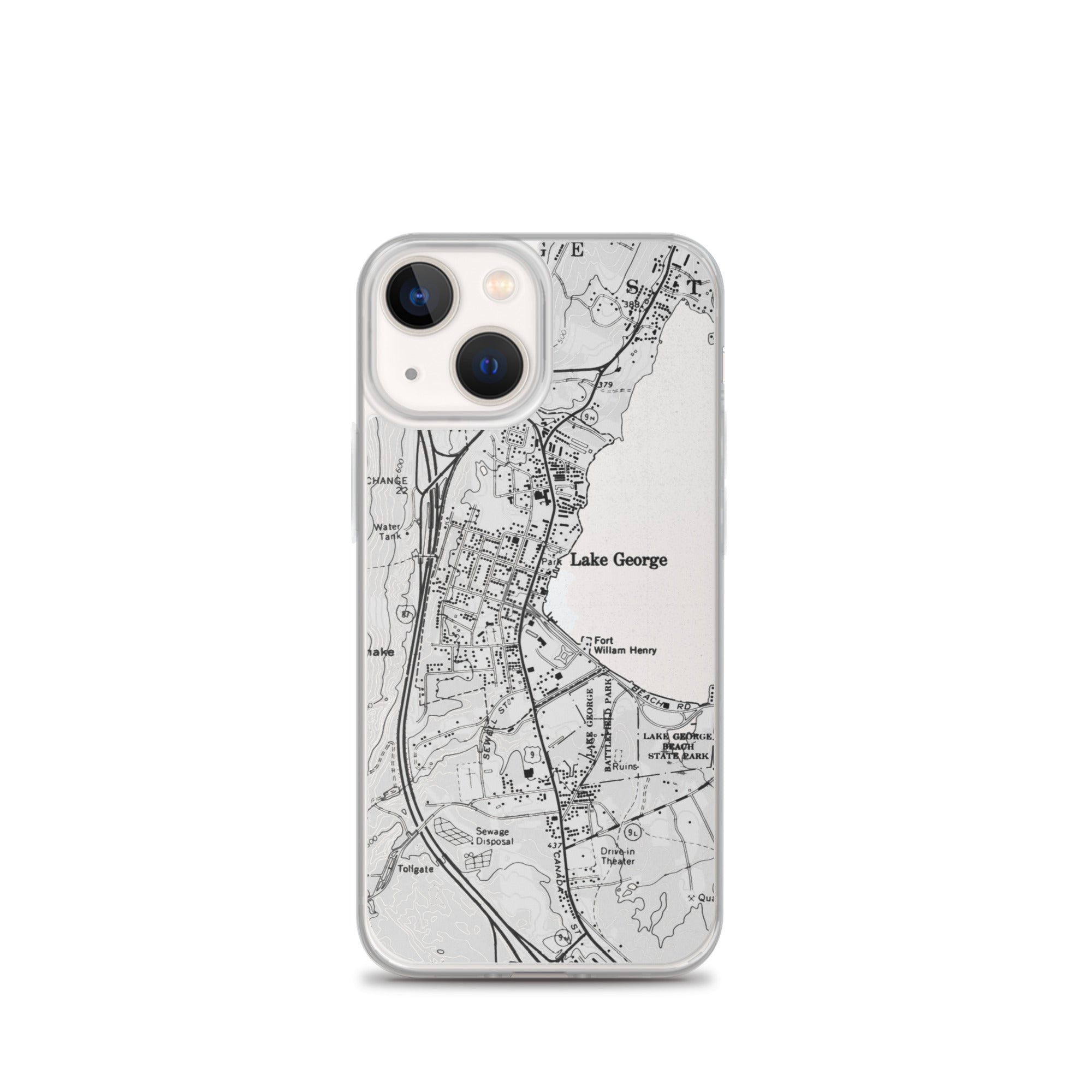 Lake George Village Map Clear iPhone 13 mini Case