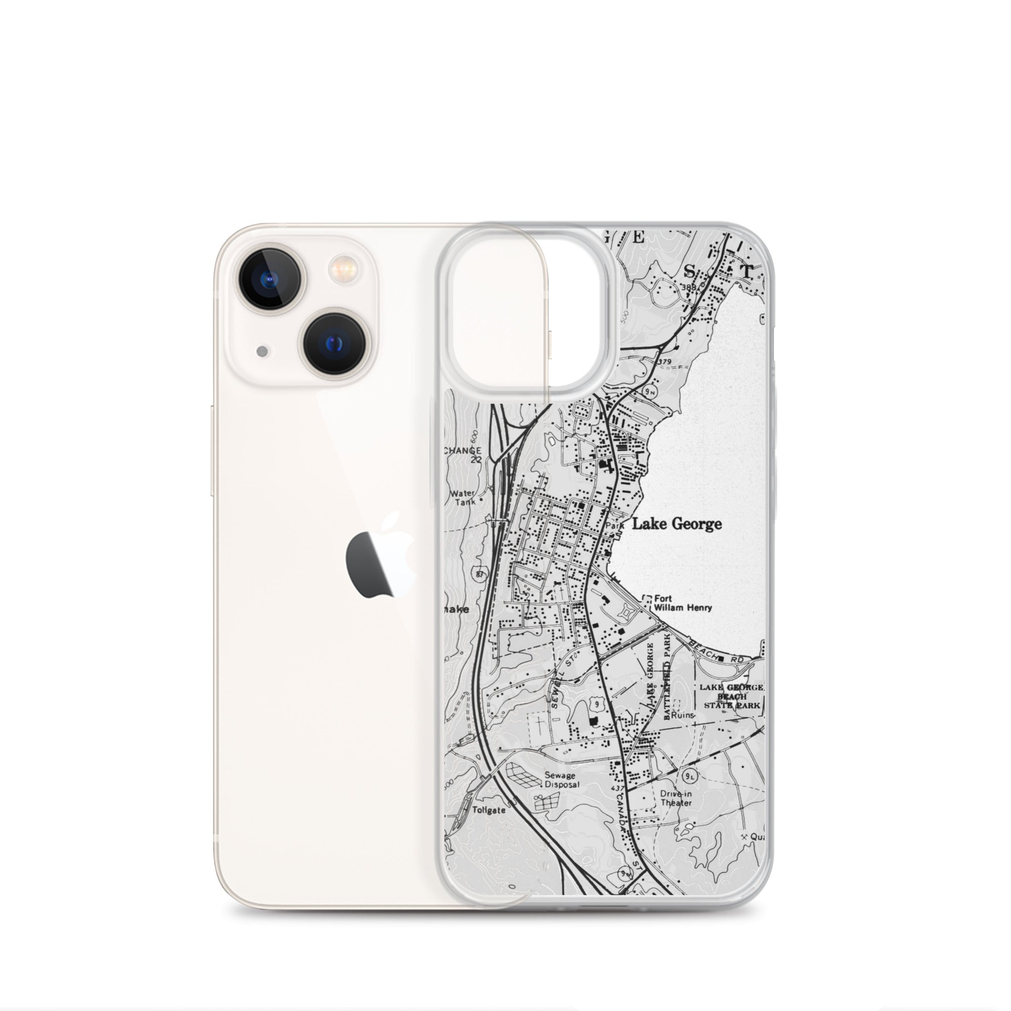 Lake George Village Map Clear iPhone 13 mini Case