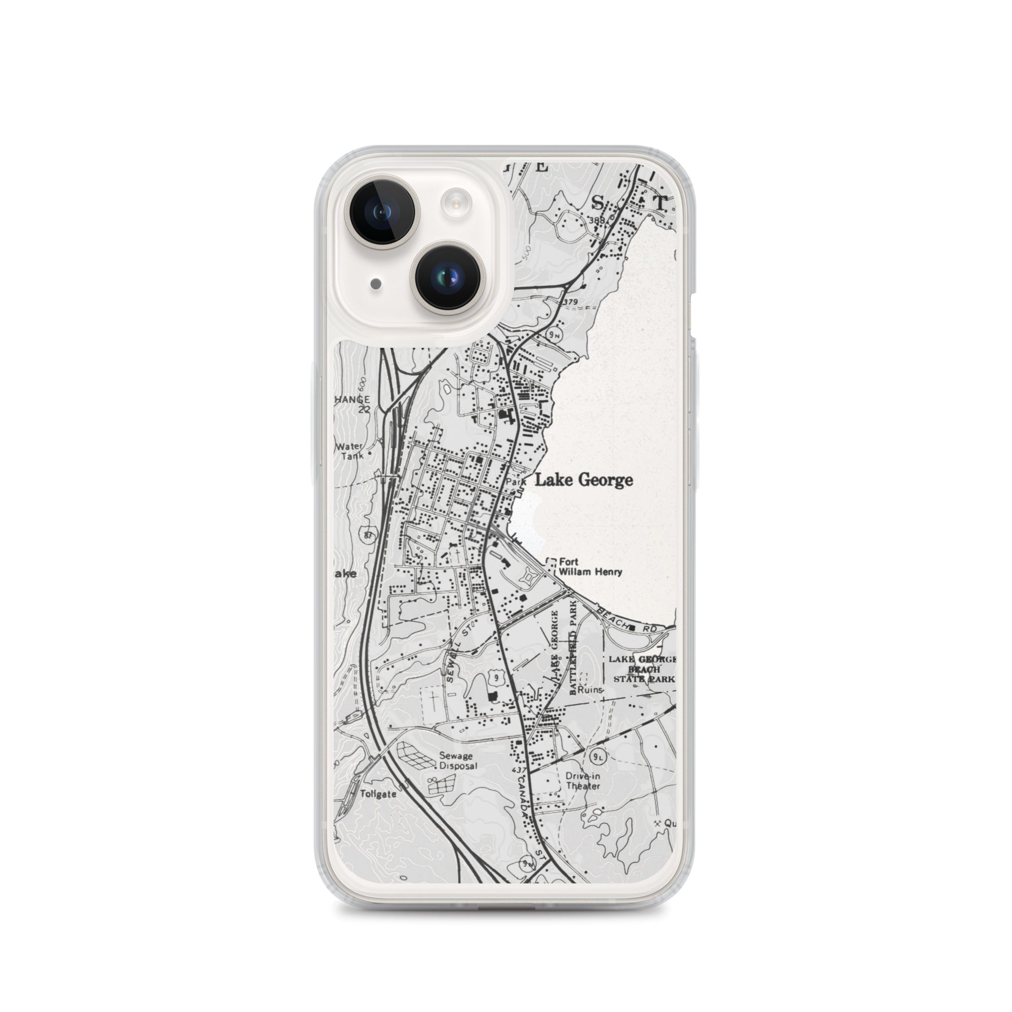 Lake George Village Map Clear iPhone 14 Case