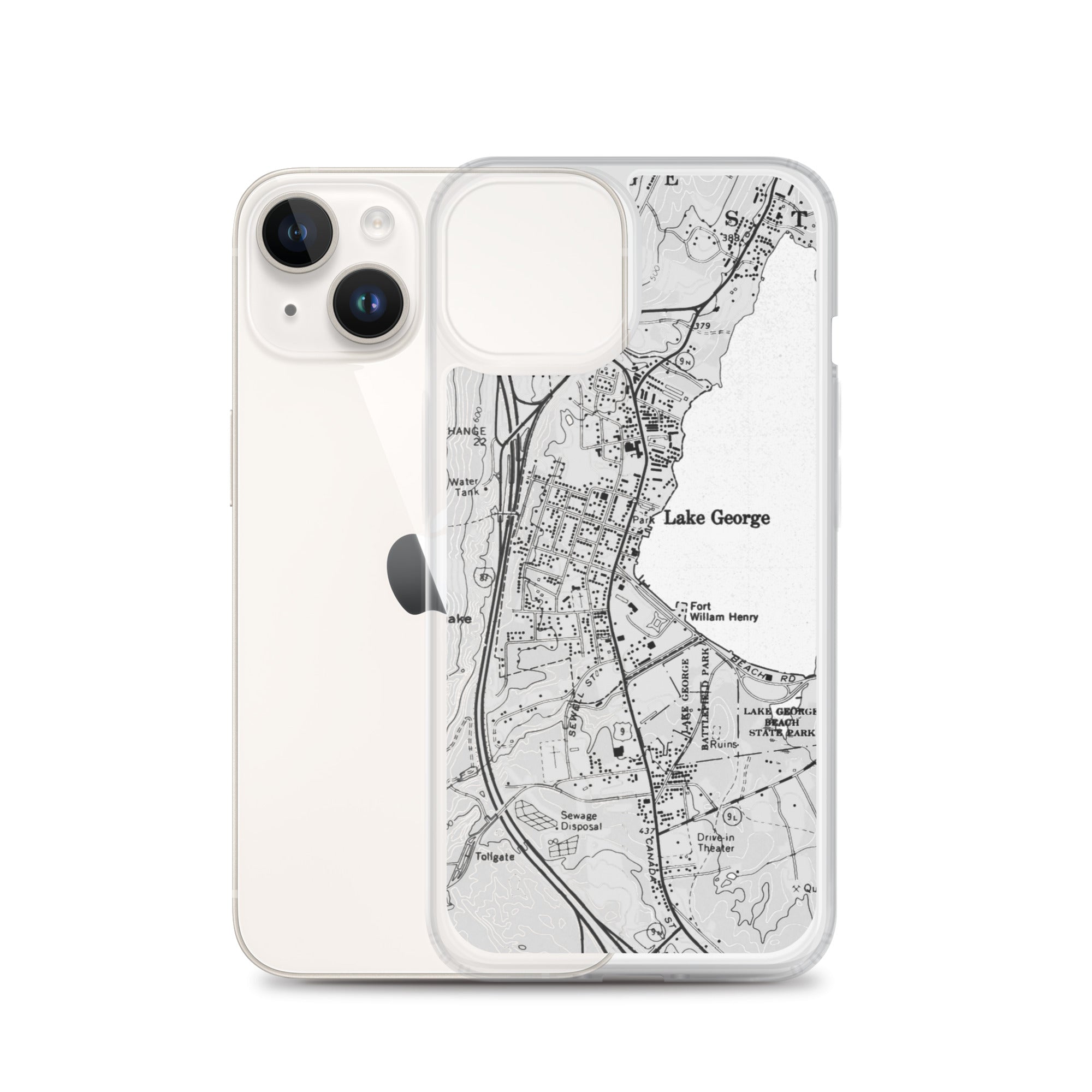 Lake George Village Map Clear iPhone 14 Case
