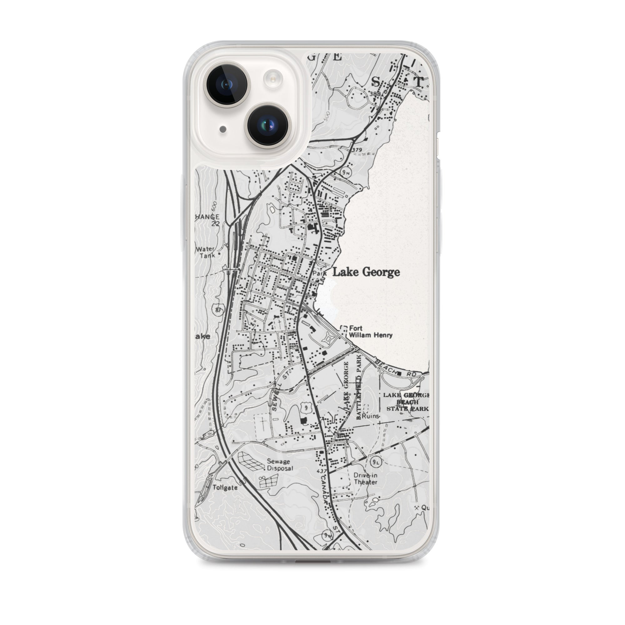 Lake George Village Map Clear iPhone 14 Plus Case