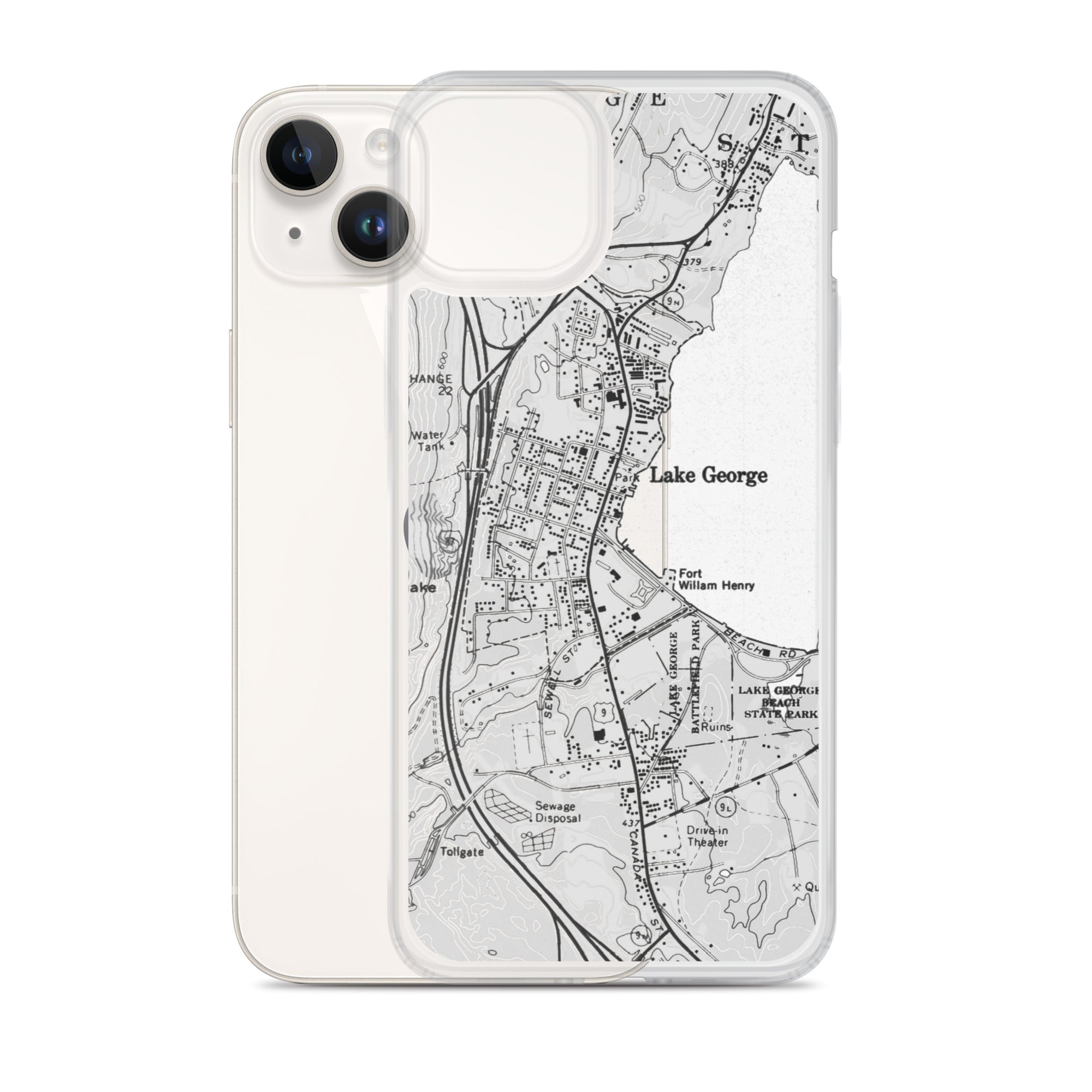 Lake George Village Map Clear iPhone 14 Case