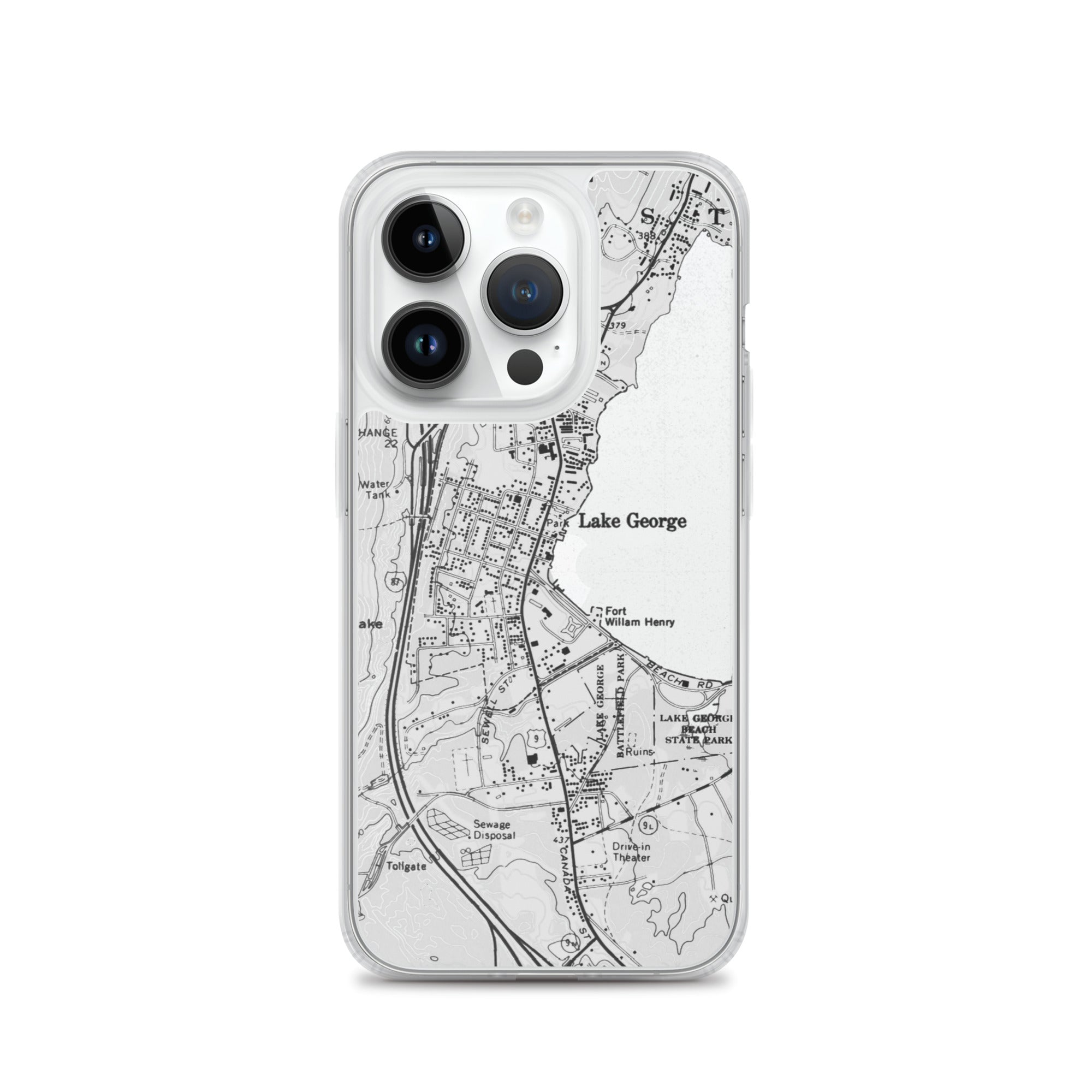 Lake George Village Map Clear iPhone 14 Pro Case