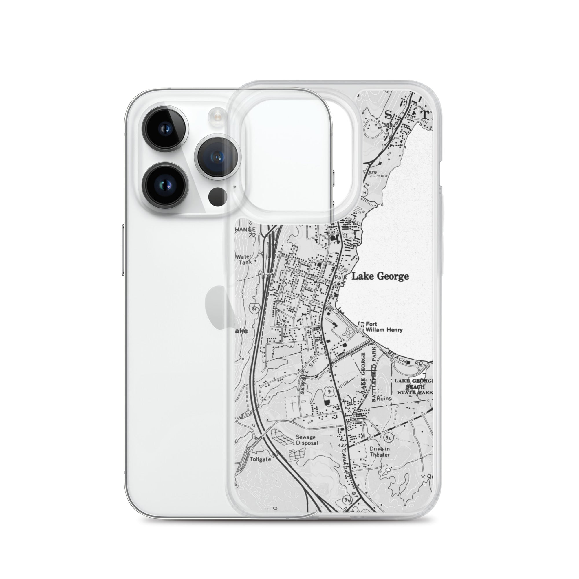 Lake George Village Map Clear iPhone 14 Pro Case