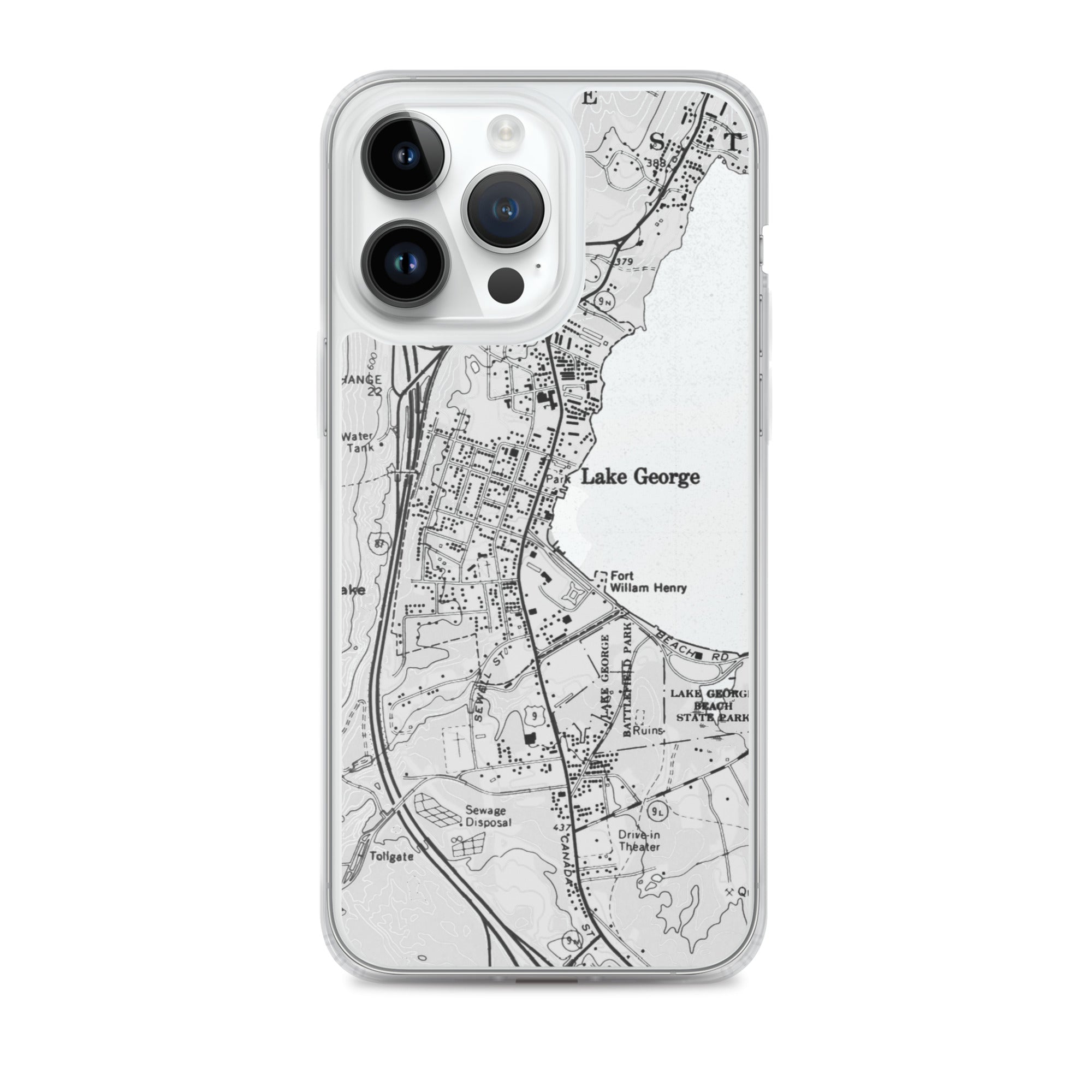 Lake George Village Map Clear iPhone 14 Case