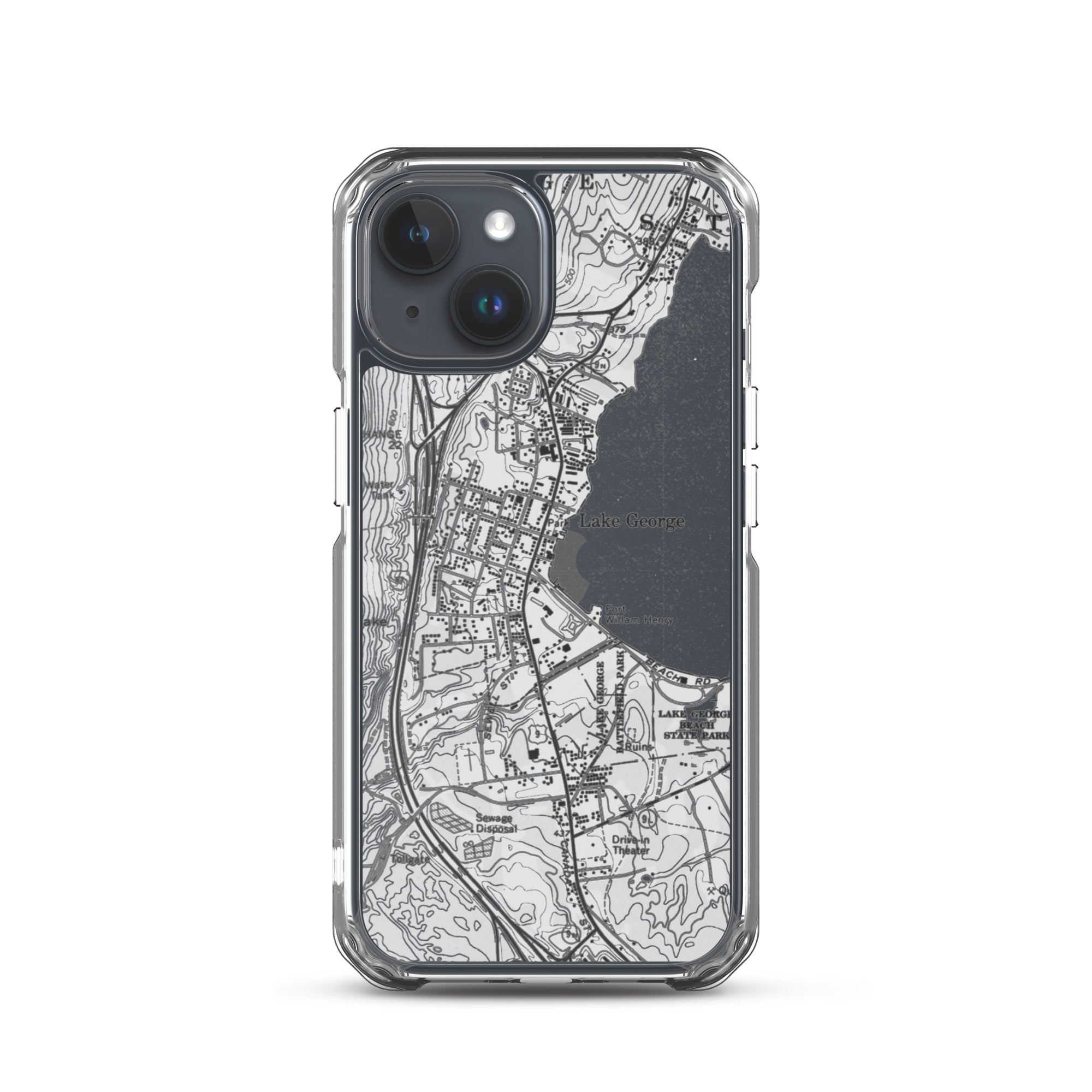 Lake George Village Map Clear iPhone 15 Case
