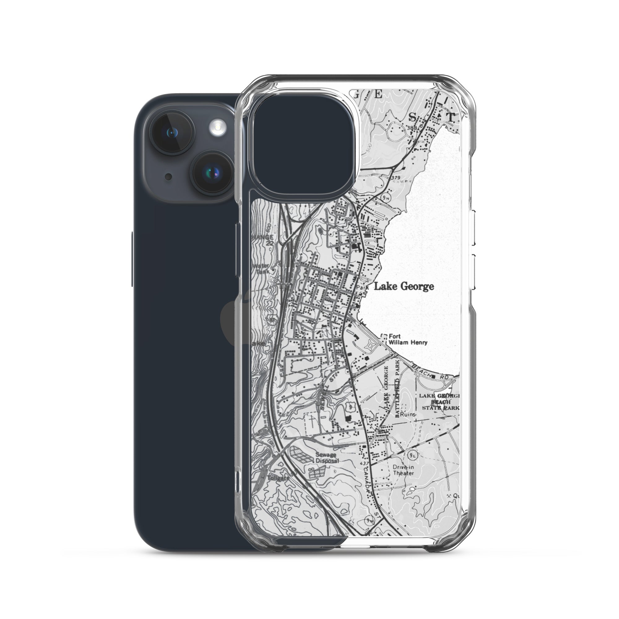 Lake George Village Map Clear iPhone 15 Case
