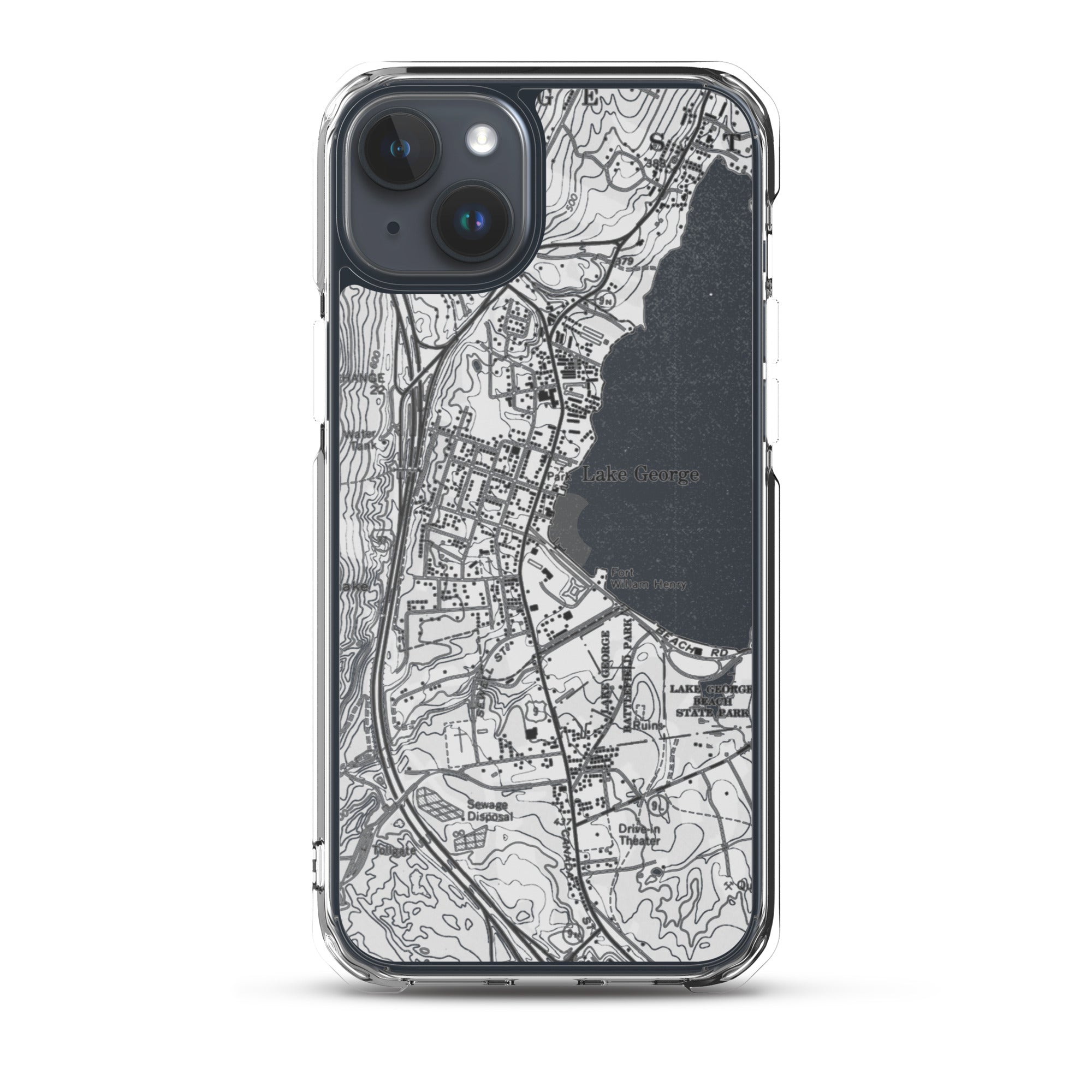 Lake George Village Map Clear iPhone 15 Plus Case