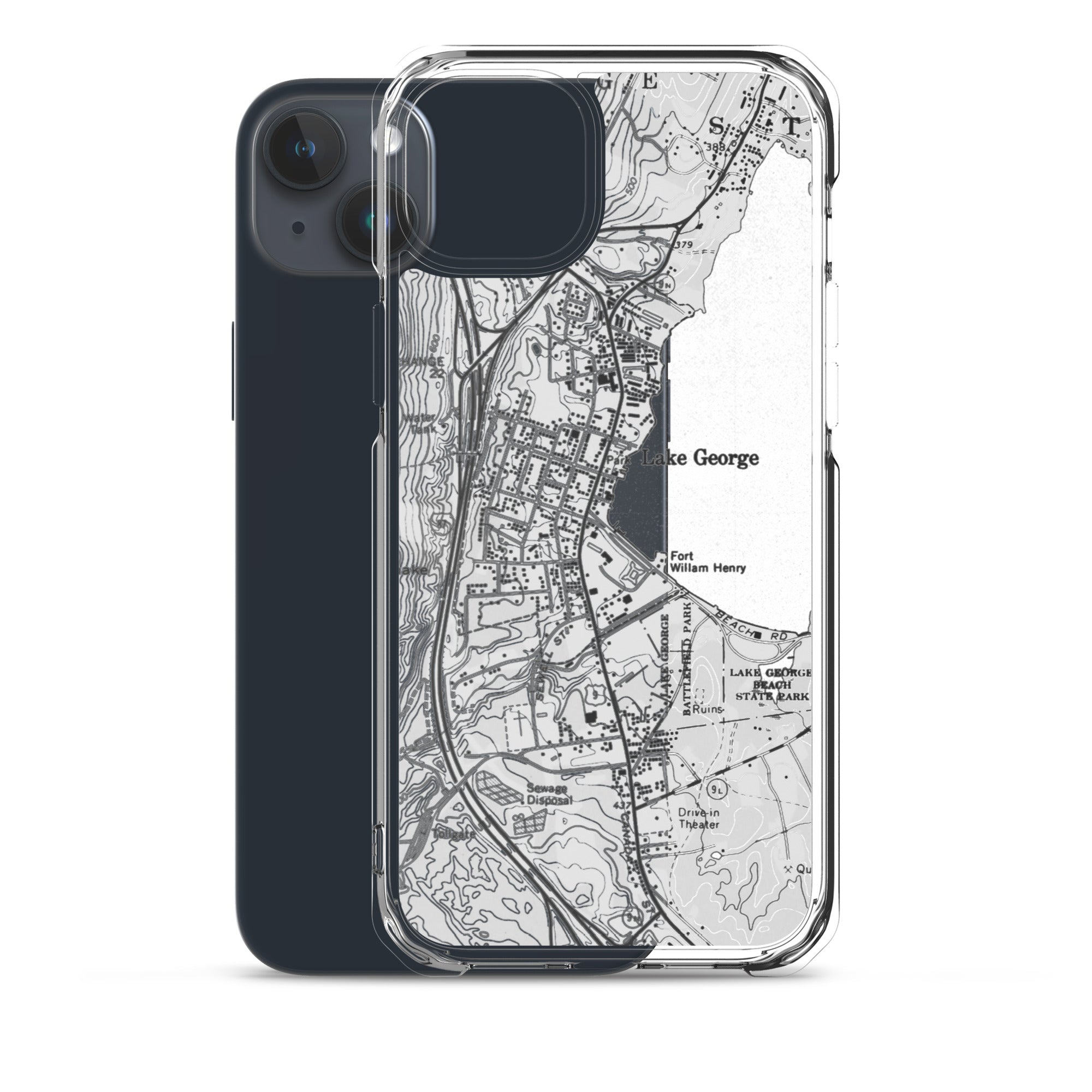 Lake George Village Map Clear iPhone 15 Plus Case