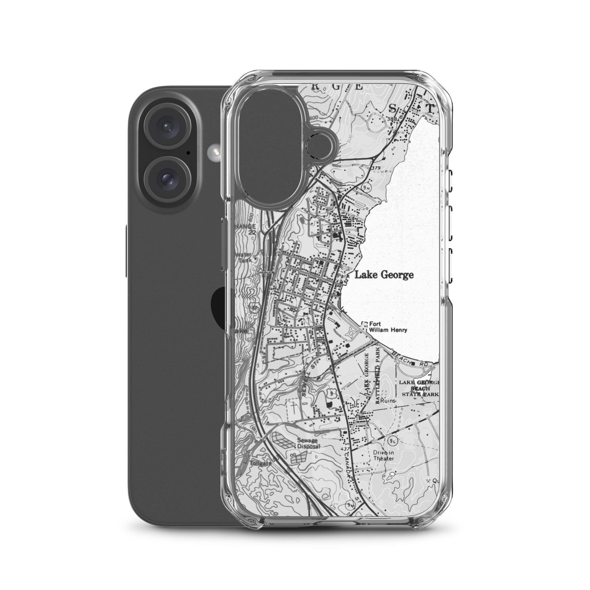 Lake George Village Map Clear iPhone 16 Case