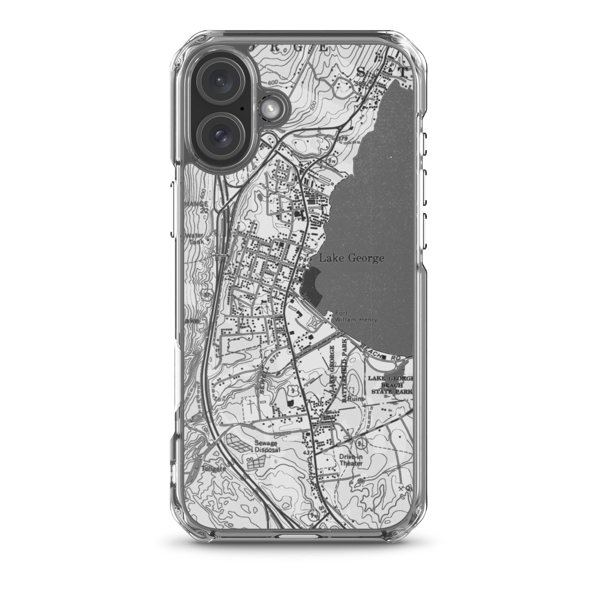 Lake George Village Map Clear iPhone 16 Plus Case