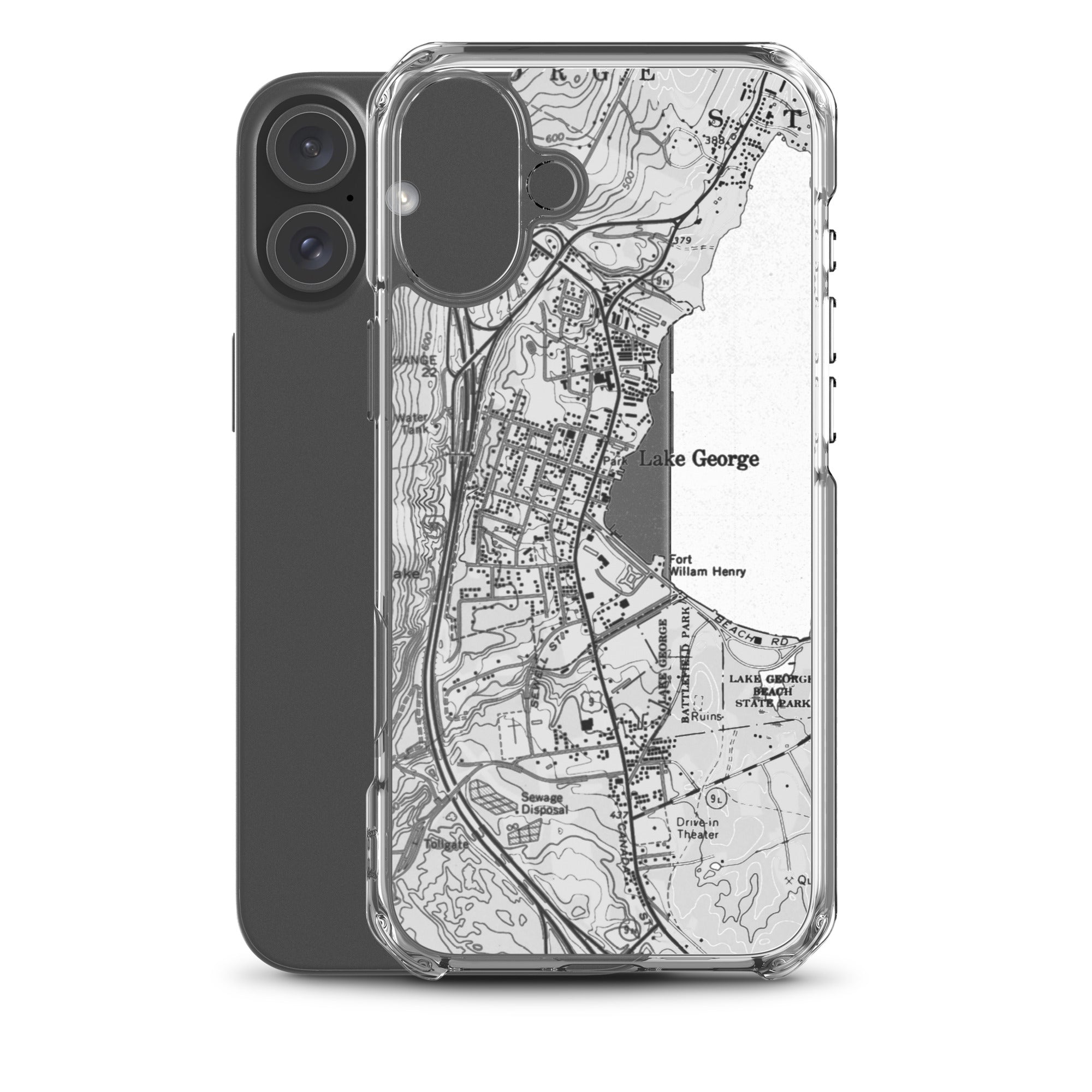 Lake George Village Map Clear iPhone 16 Plus Case