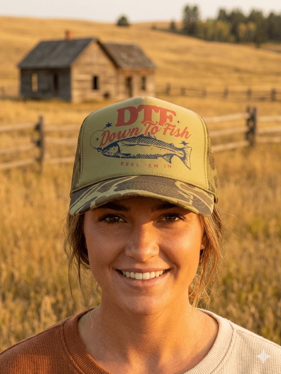 Down To Fish Trucker Hat — Camo Snapback, Made in USA