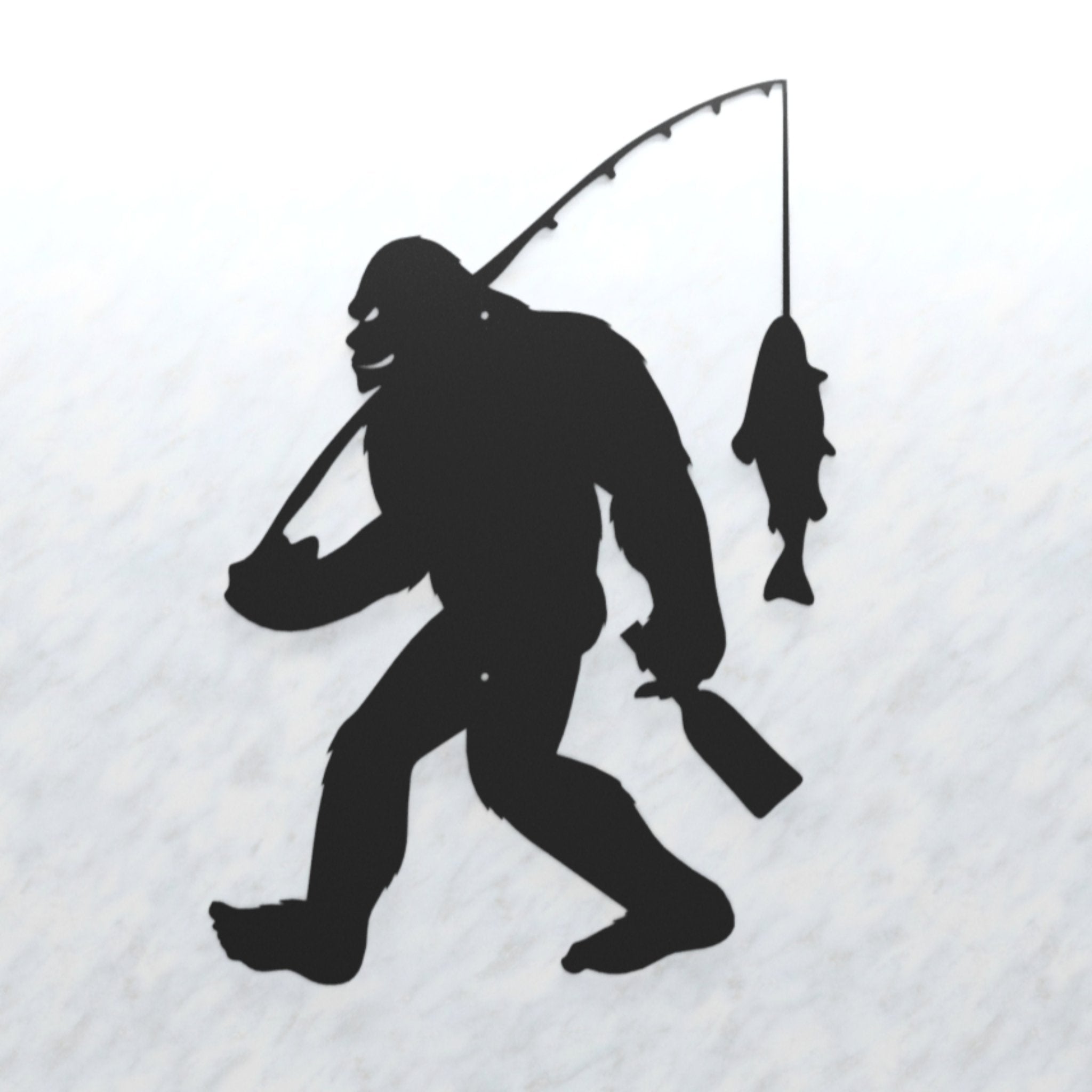 Fishing Bigfoot Wall Art — 14-Gauge Steel, 3 Finishes, 24" or 36"