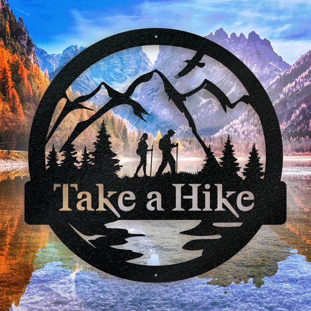 "Take A Hike" Metal Wall Art — Handcrafted Hiking Monogram Sign