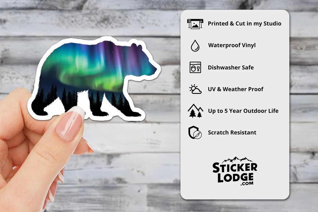 Northern Lights Bear Vinyl Sticker