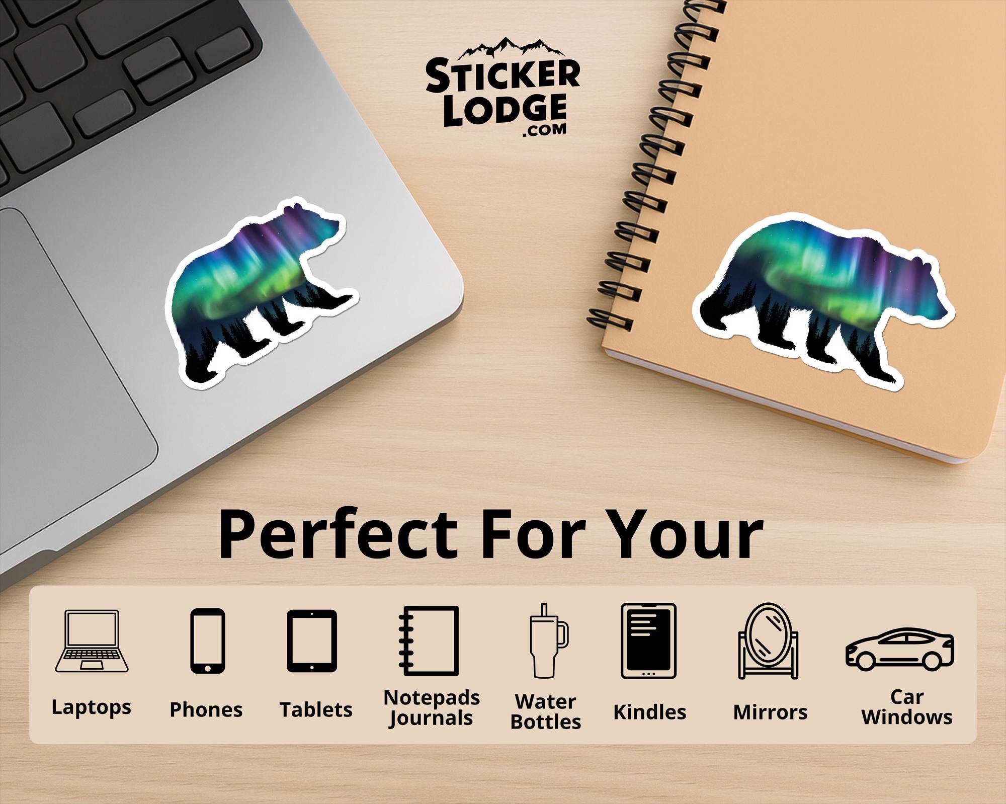 Northern Lights Bear Vinyl Sticker