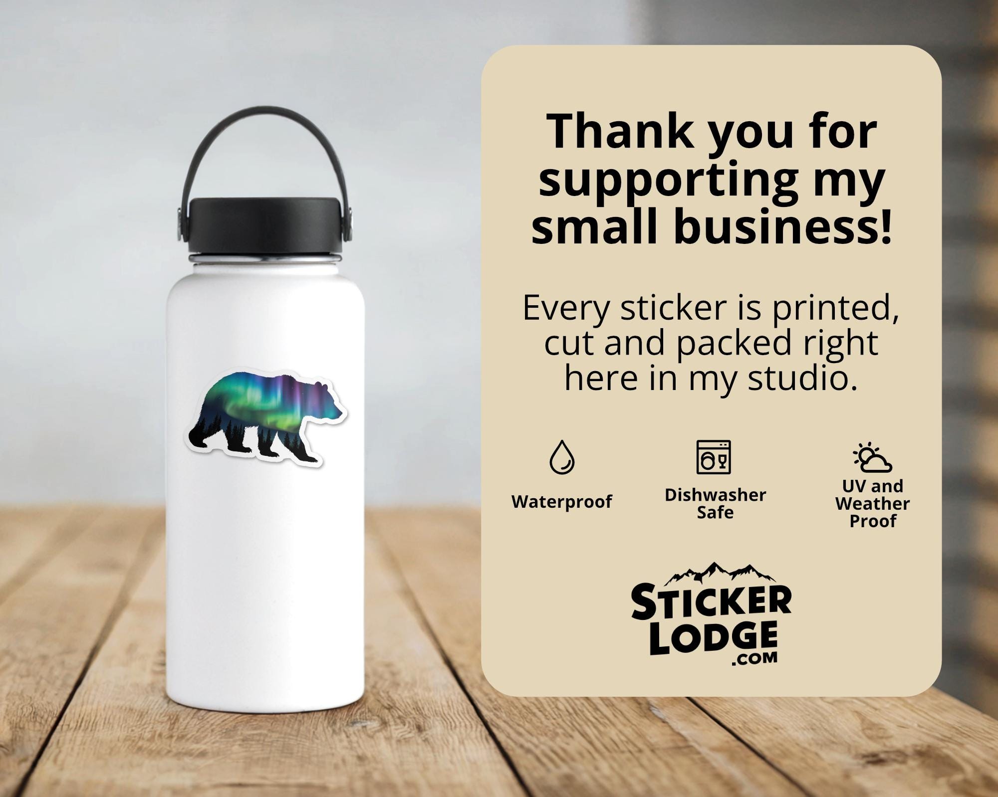 Northern Lights Bear Vinyl Sticker