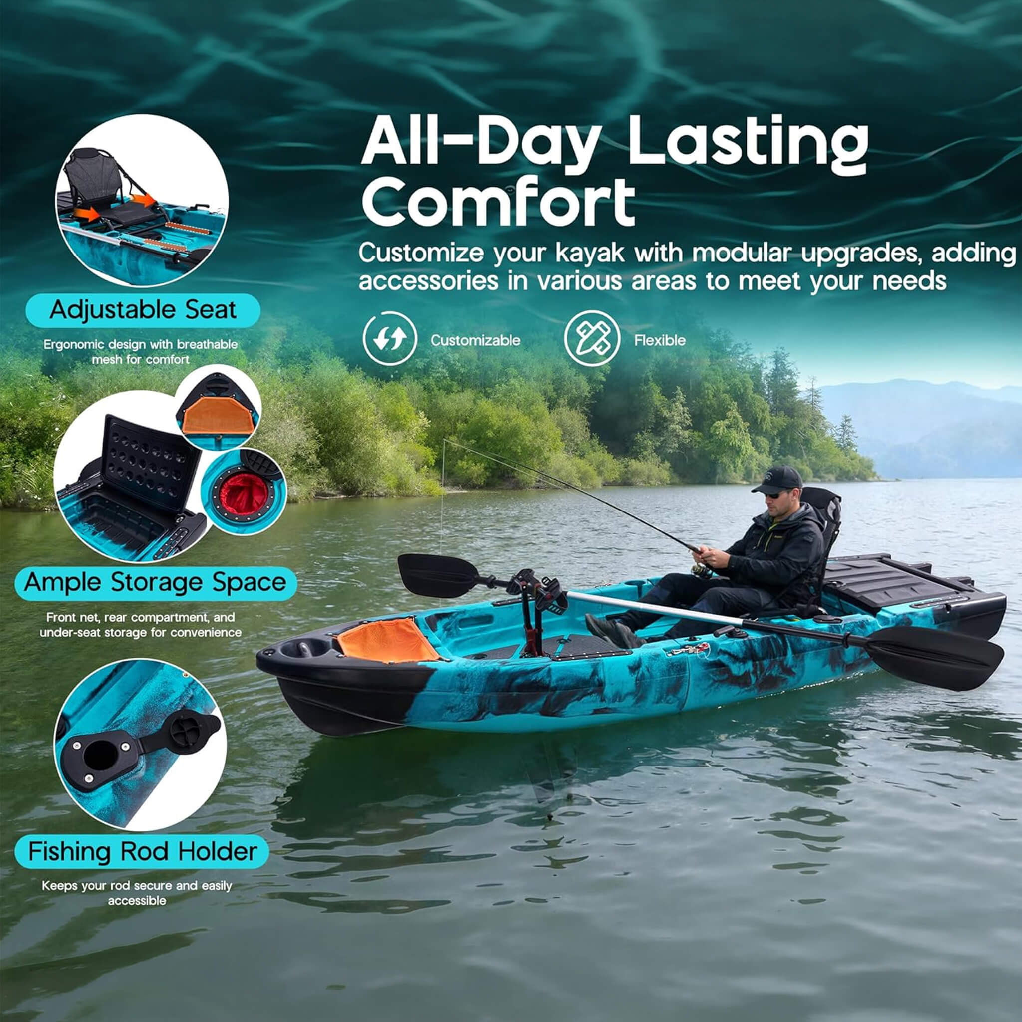 Modular Fishing Kayak with Propeller Drive System — 10', HDPE, 1-Person