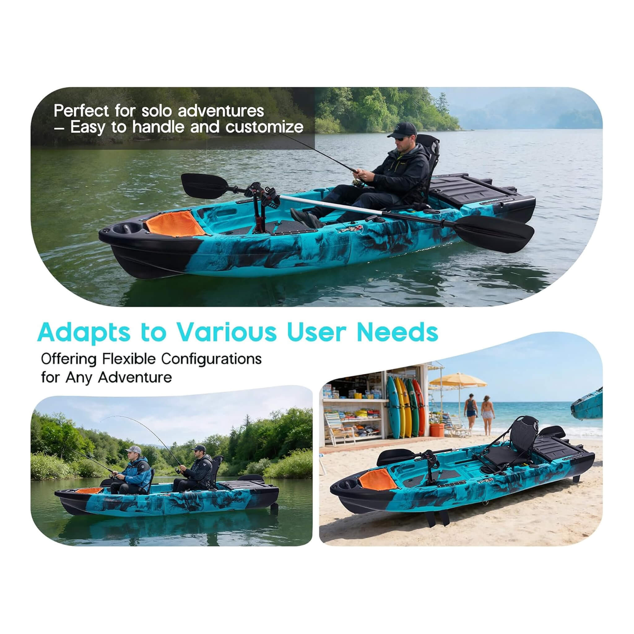 Modular Fishing Kayak with Propeller Drive System — 10', HDPE, 1-Person
