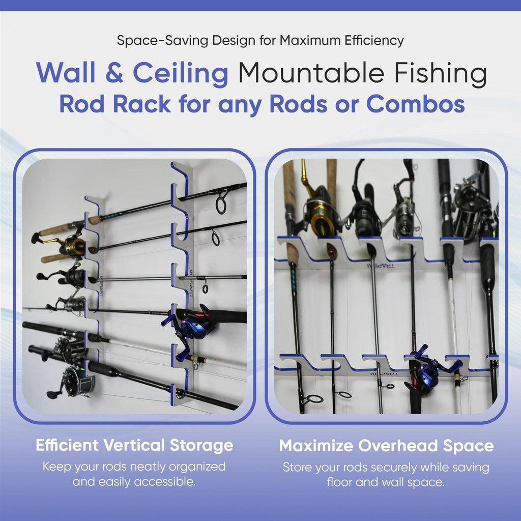 TRAPSKI Premium Fishing Rod Rack — Wall, Ceiling & Boat Mounted