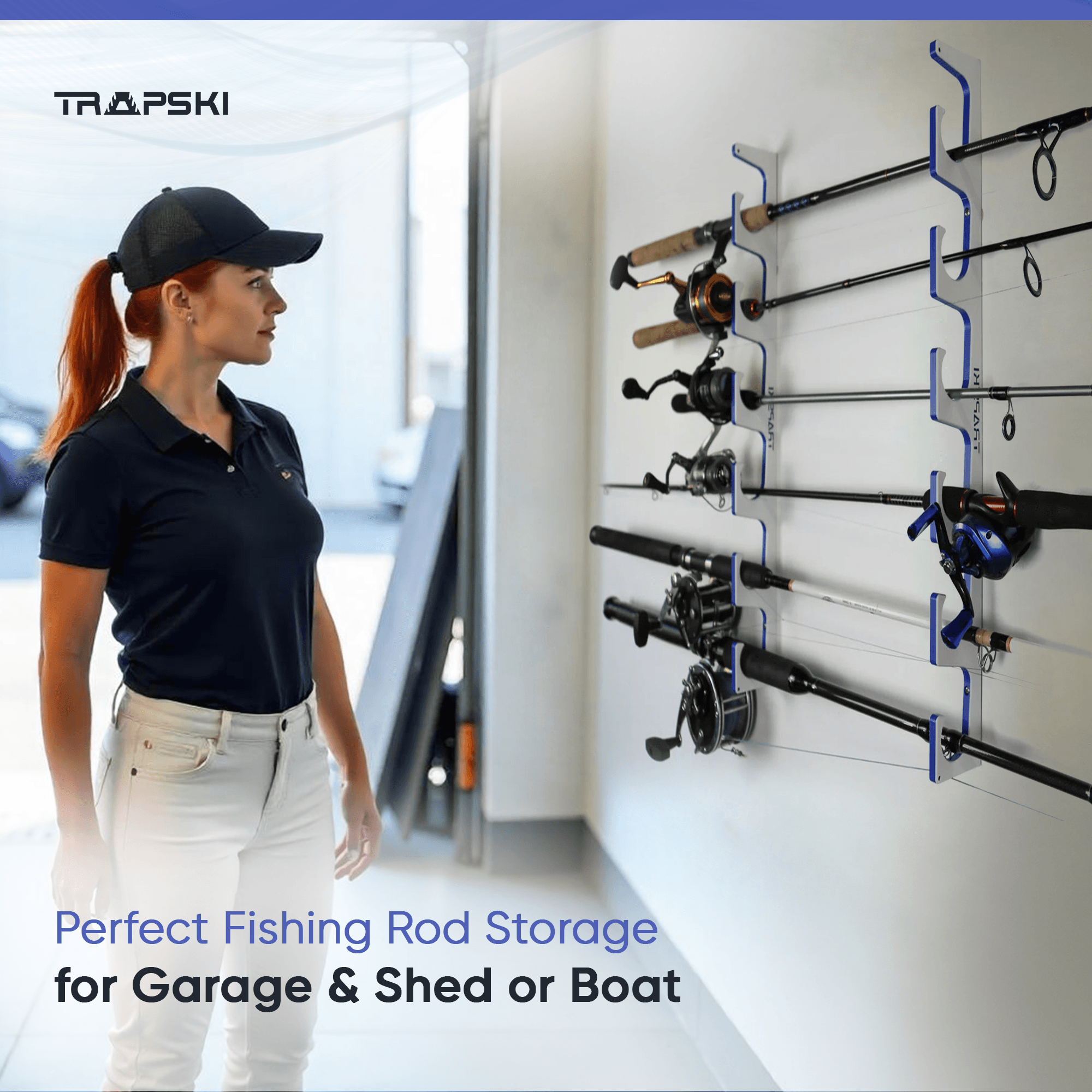 ceiling fishing pole storage Hang-M-High Rod Rack 6 fishing rod storage for boats 6-Rod Fishing Pole Storage Rack
